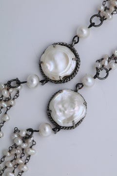 Silver Wrapped Pearl Necklace with Coin Pearl Stations