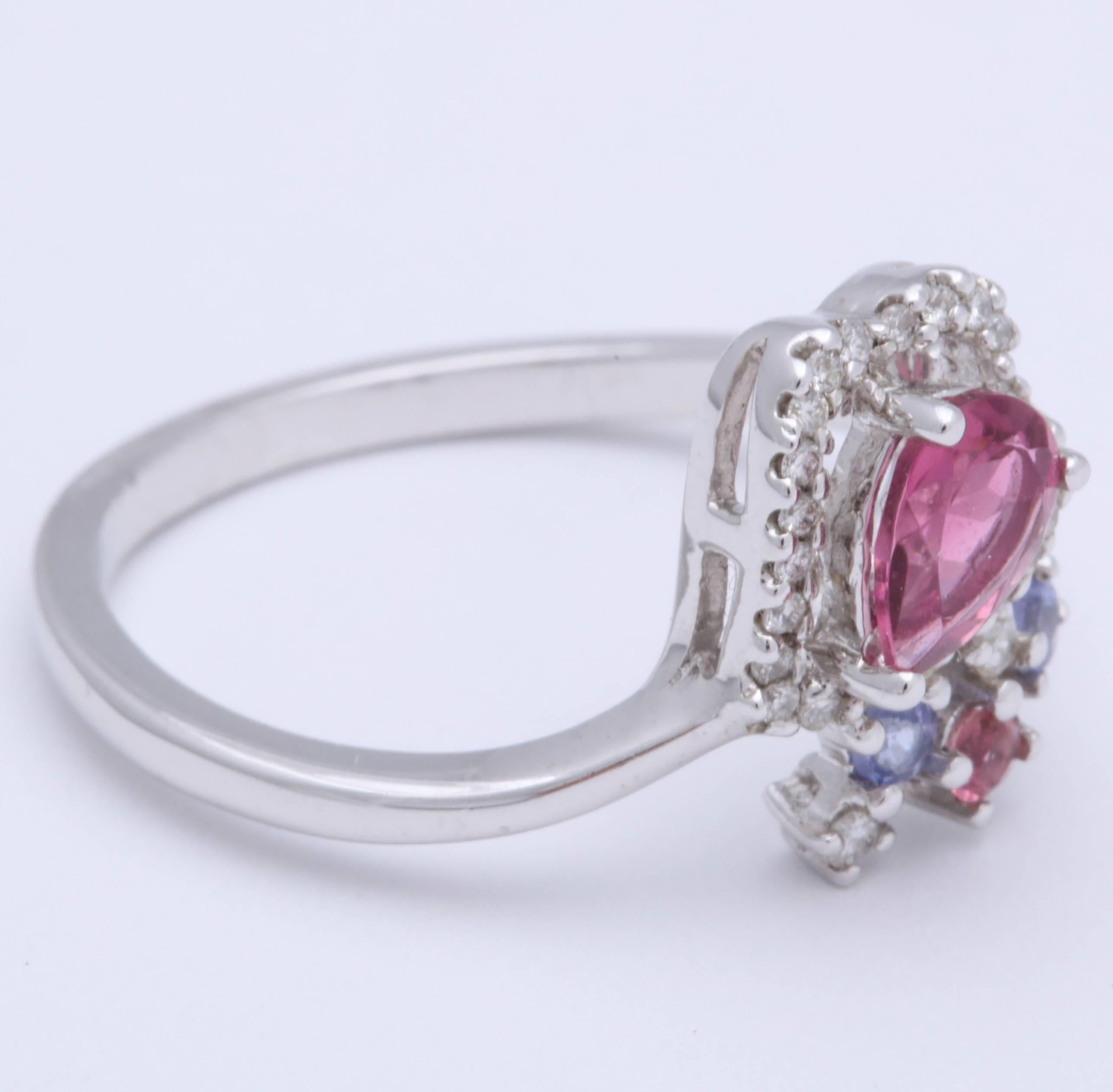 Modern Pink Tourmaline Tanzanite Diamond White Gold Ring For Sale