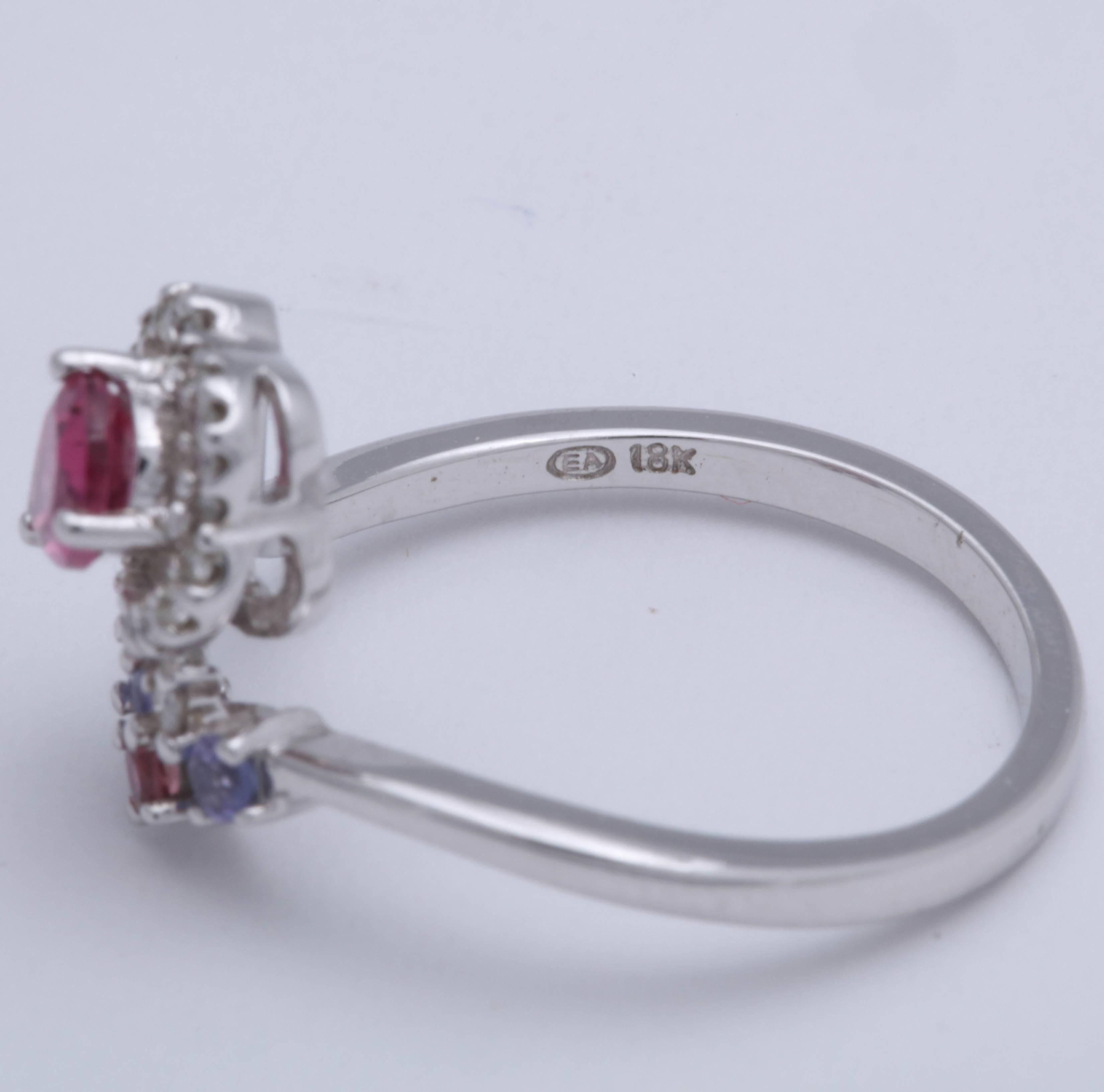 Women's or Men's Pink Tourmaline Tanzanite Diamond White Gold Ring For Sale