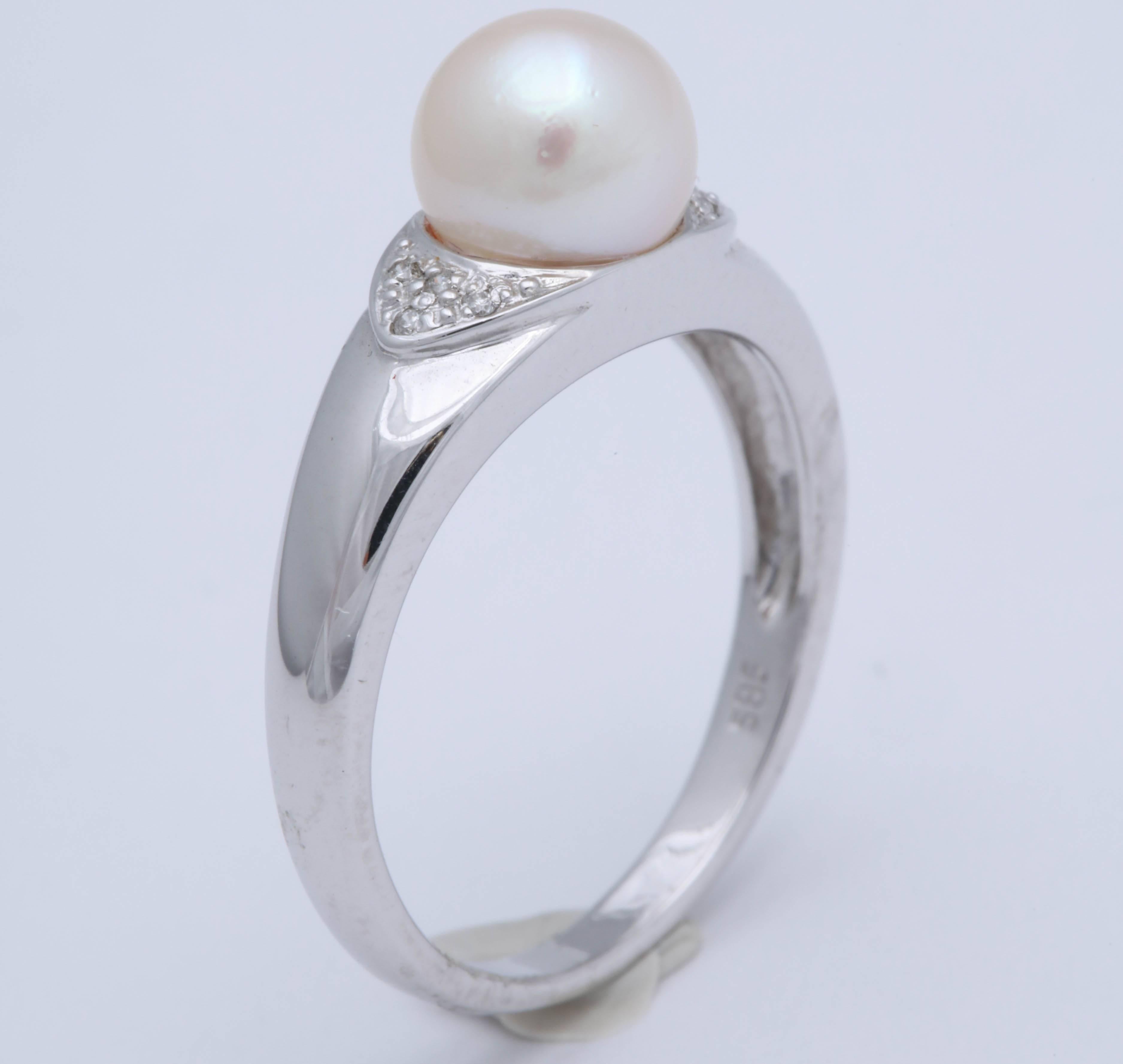 Modern Pearl, Diamond White Gold Ring For Sale