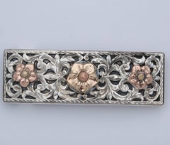 Sterling Silver and Gold Western Engraved Belt Buckle