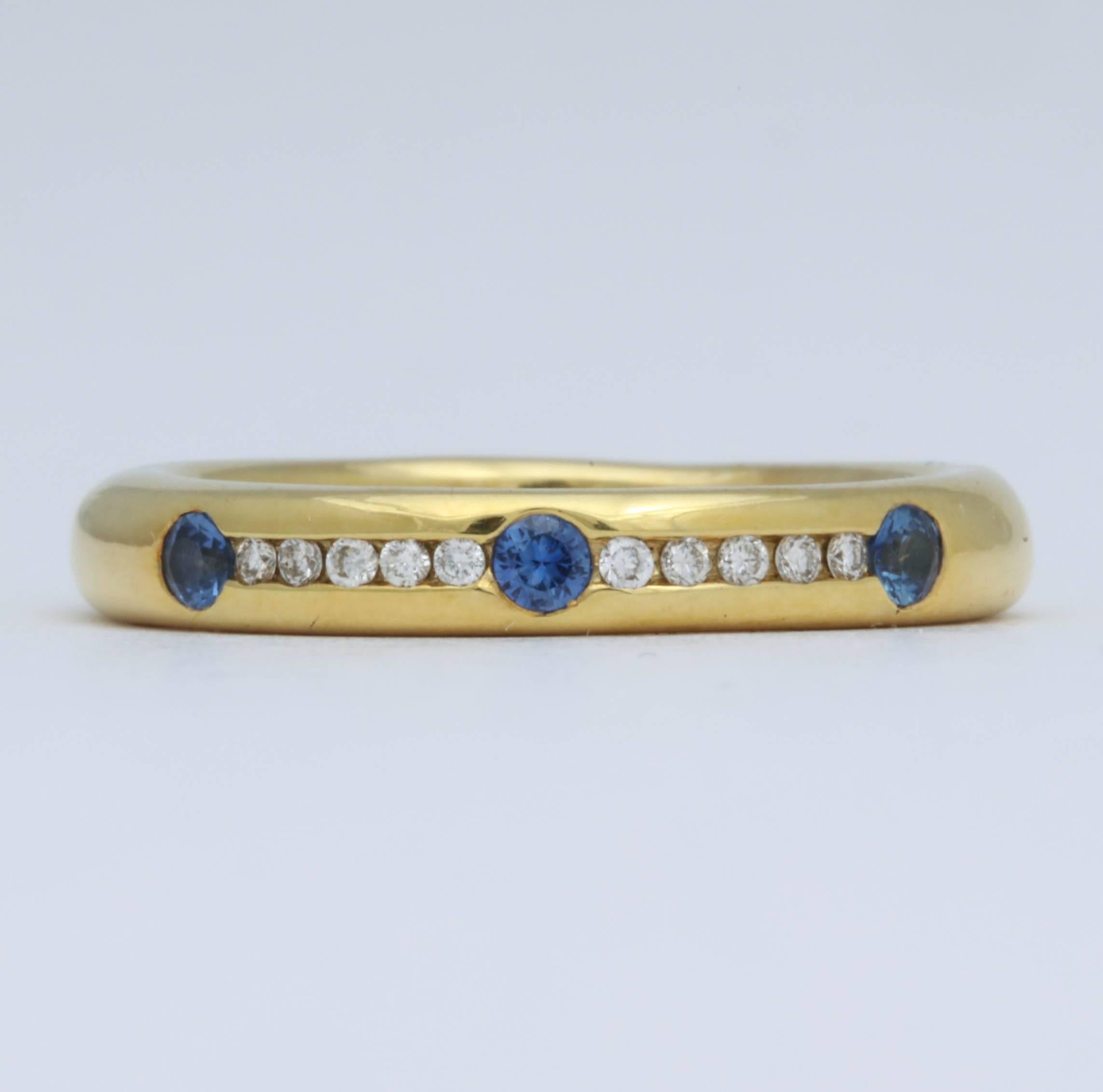 Modern Sapphire and Diamond Band Ring For Sale
