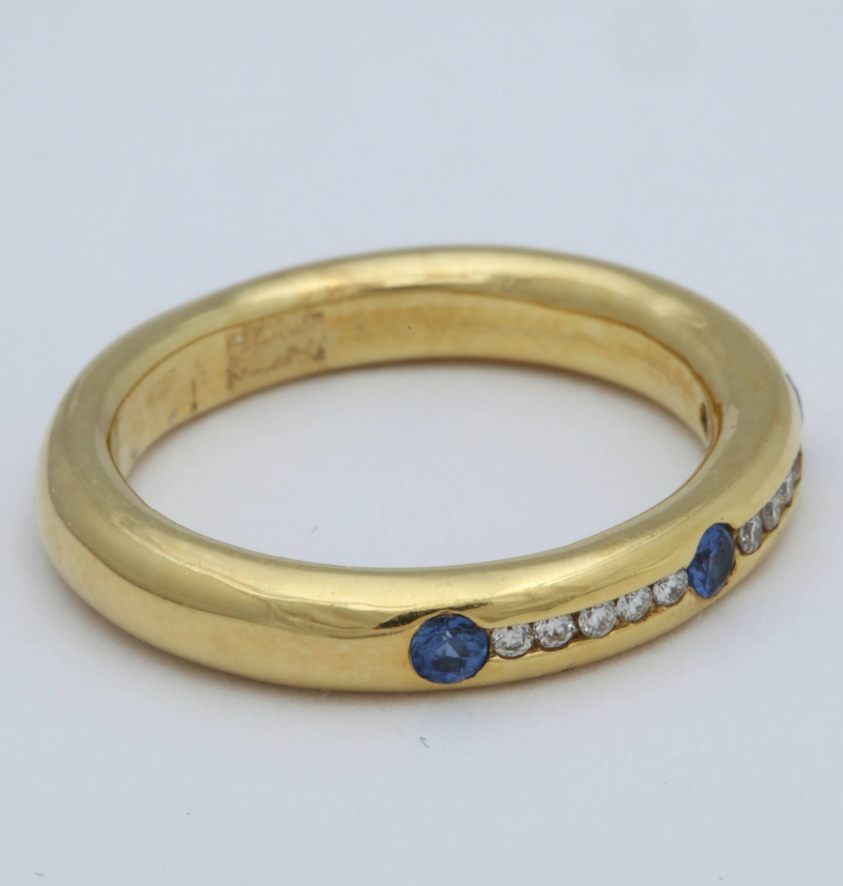 Round Cut Sapphire and Diamond Band Ring For Sale