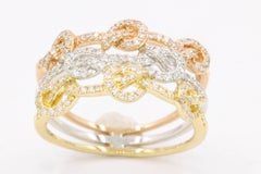 18 Karat Tri Color Yellow Rose White Gold Diamond Knot Band Ring 0.49 Carats