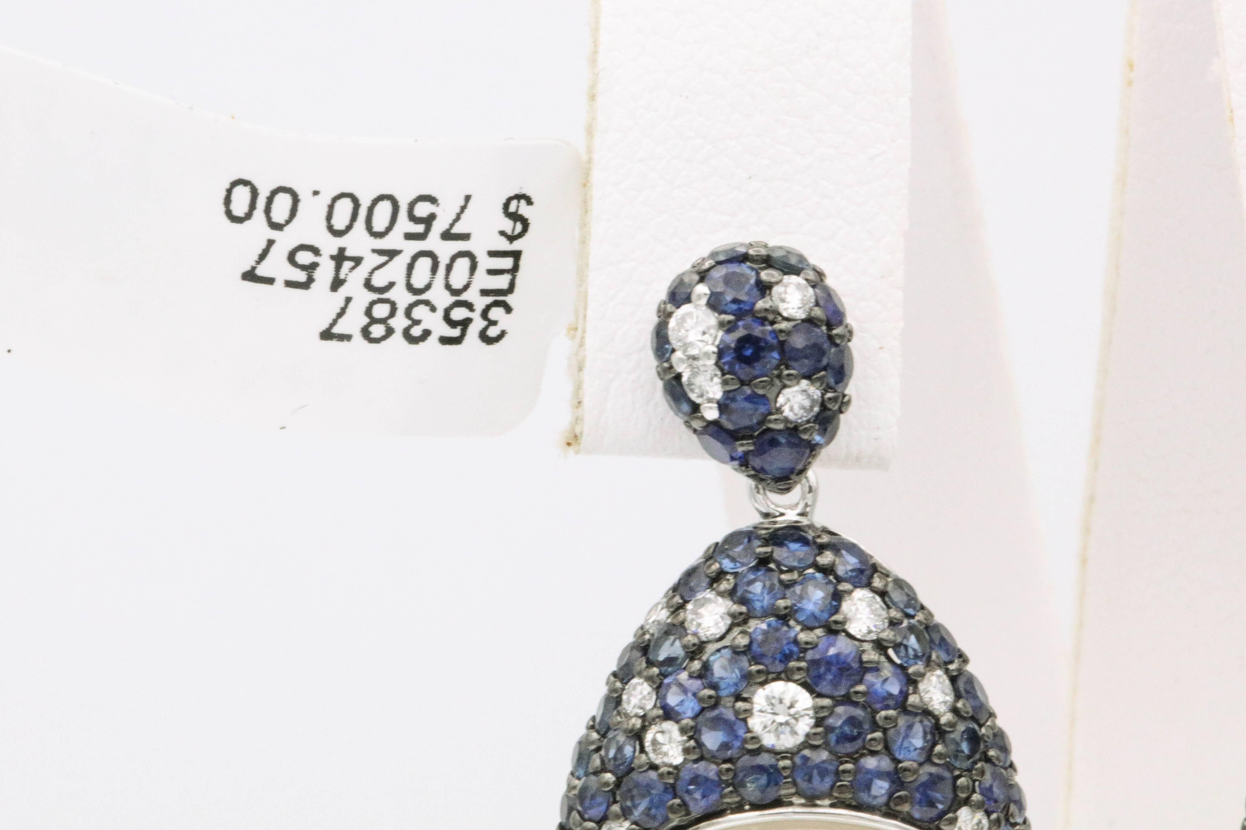 Sapphire and Diamonds with South Sea Pearl Earrings In New Condition For Sale In New York, NY