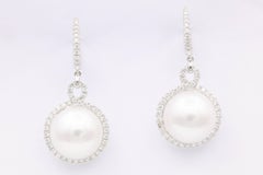 South Sea Pearl and Diamond Dangle Earrings