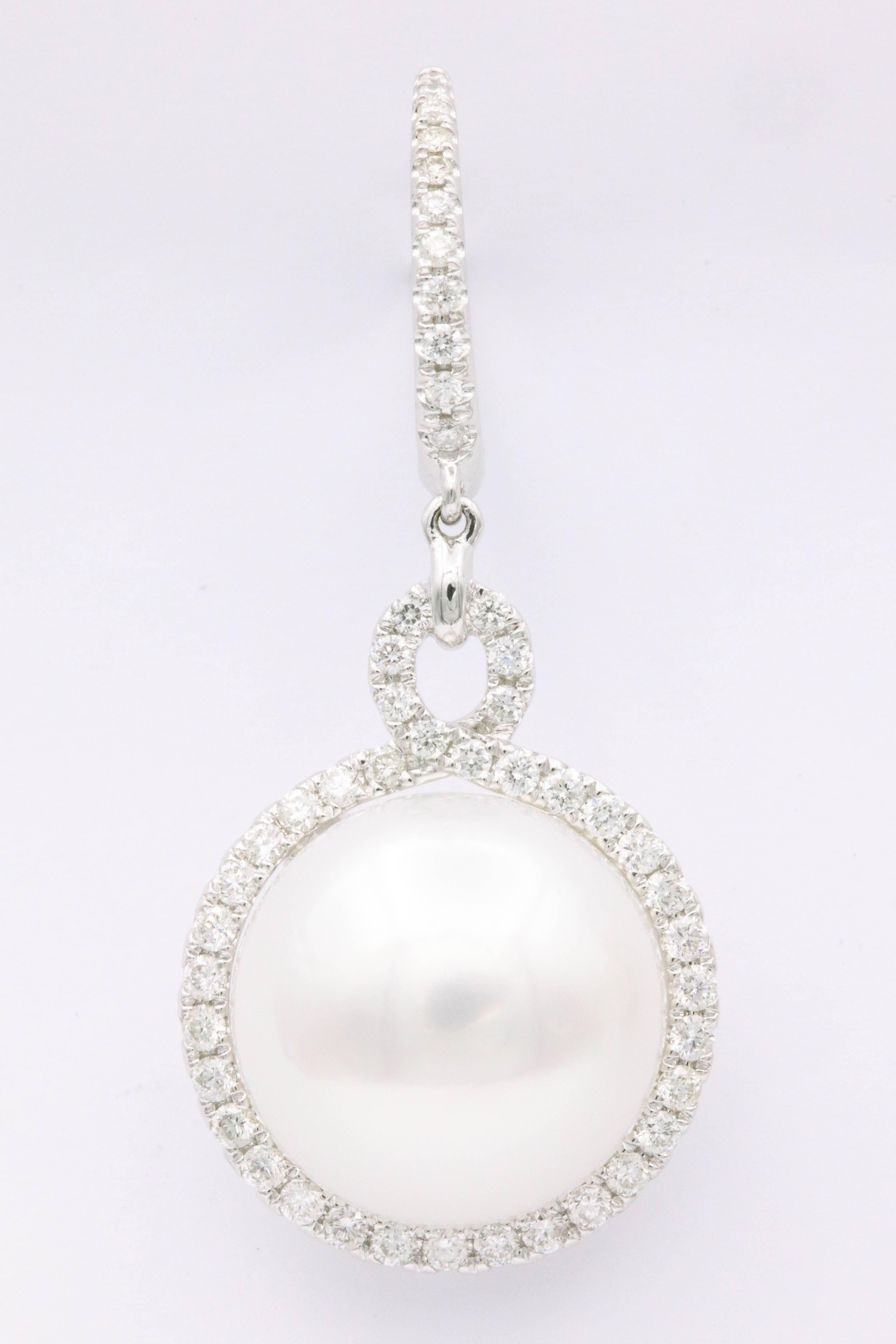 South Sea Pearl and Diamond Dangle Earrings For Sale 1