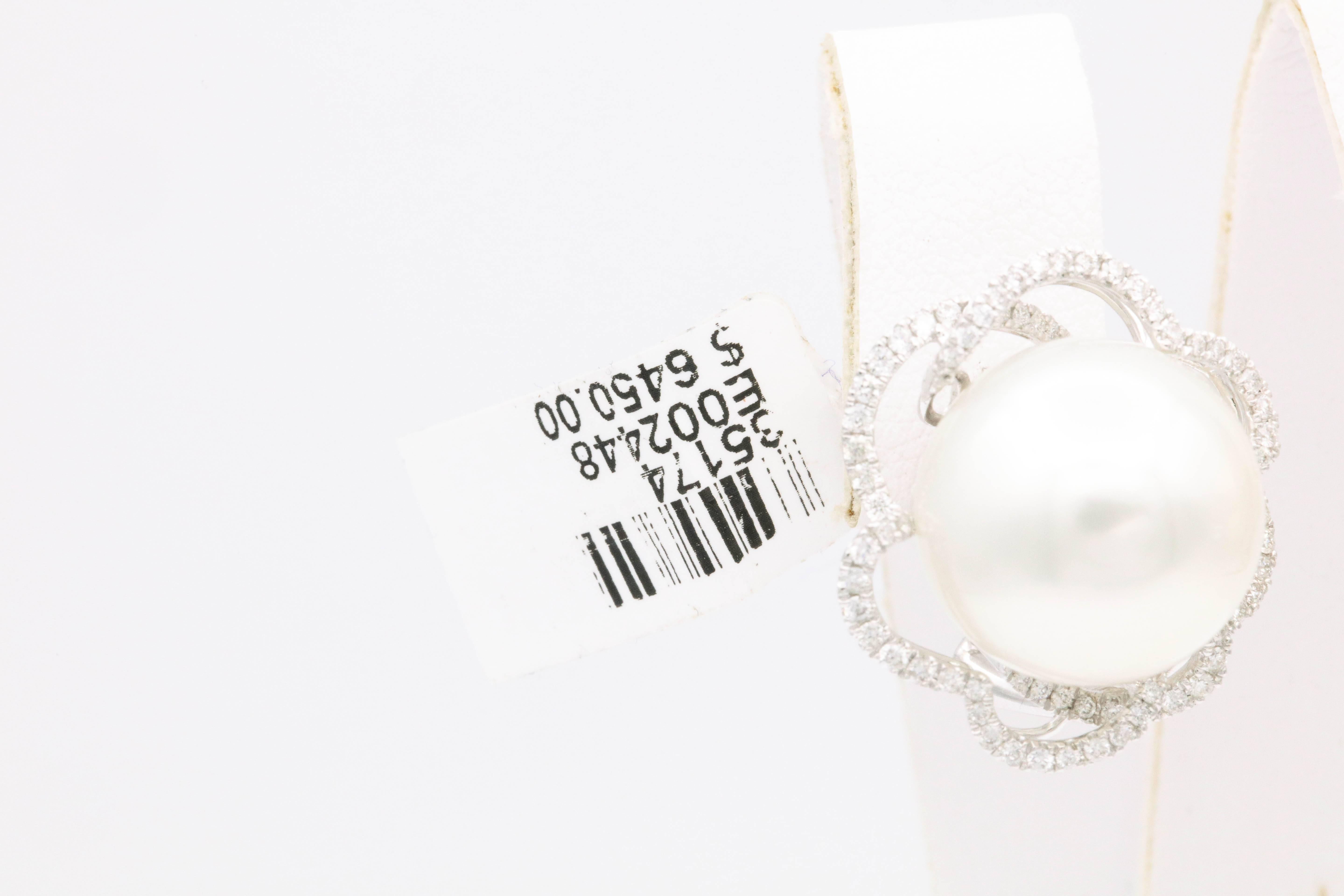 Women's South Sea Pearl Diamond Floral Halo Earrings 0.60 Carats 18K