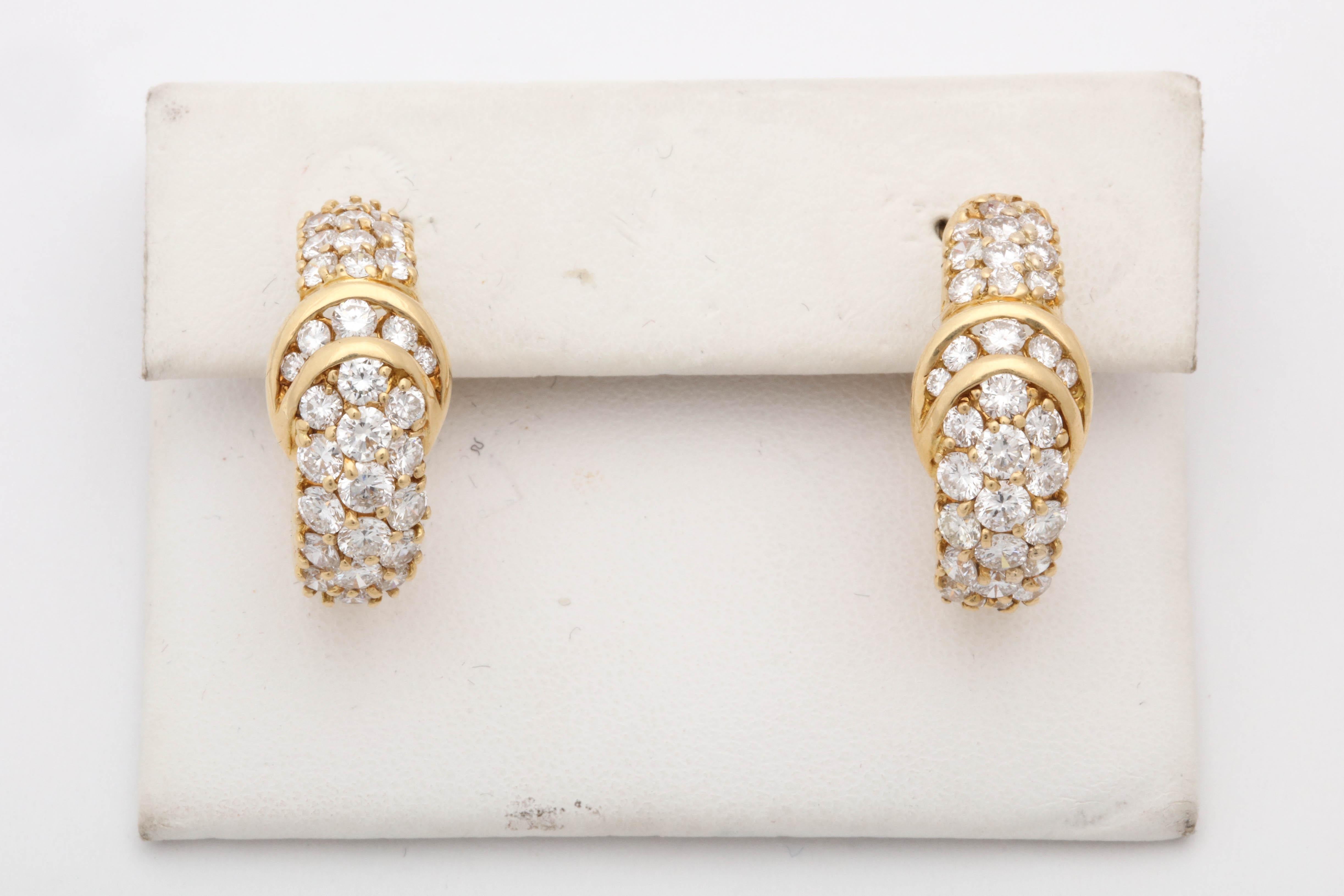 Round Cut 1960s Hammerman Half Hoop Design Diamond and Gold Clip-On Earrings with Posts