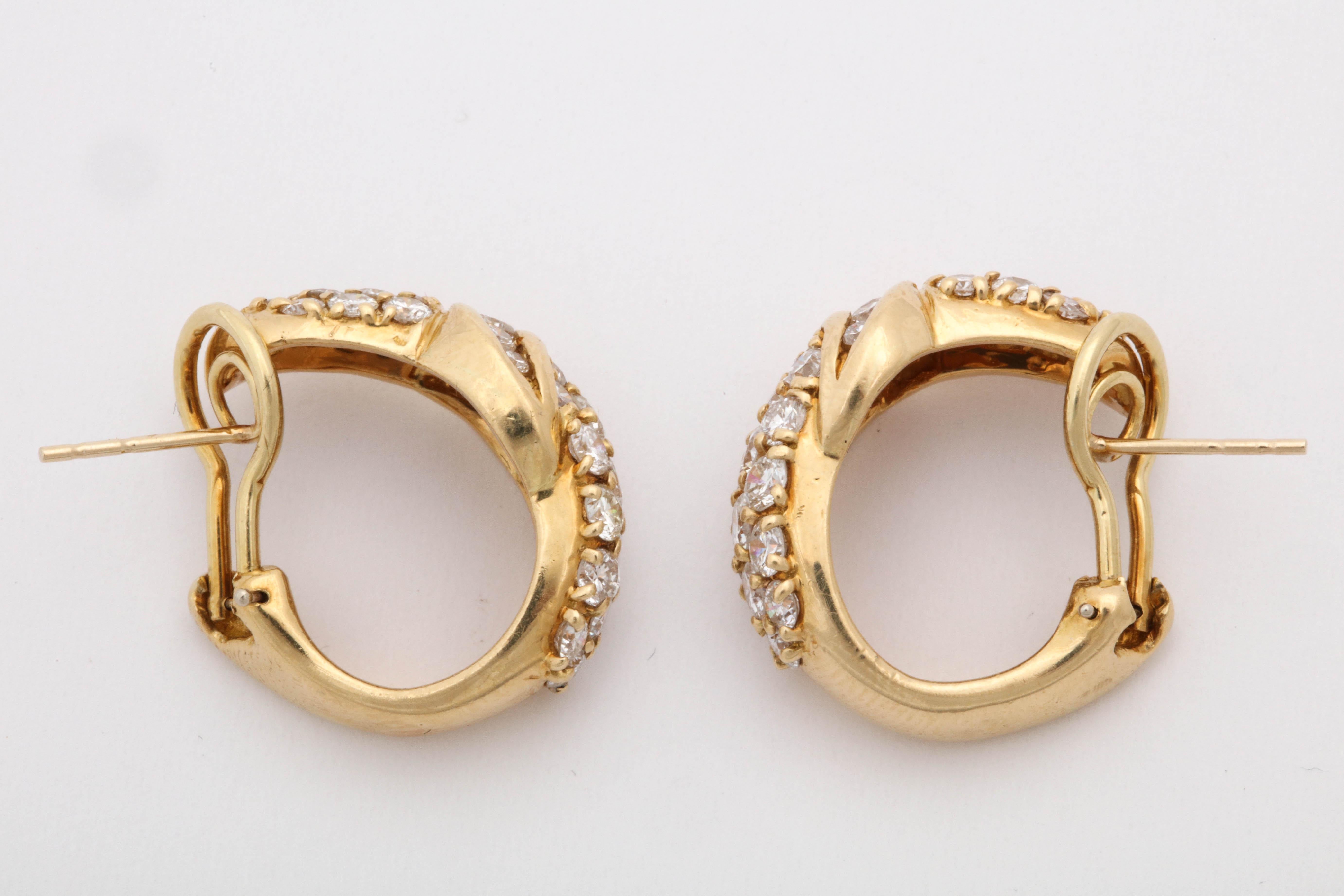 Women's 1960s Hammerman Half Hoop Design Diamond and Gold Clip-On Earrings with Posts