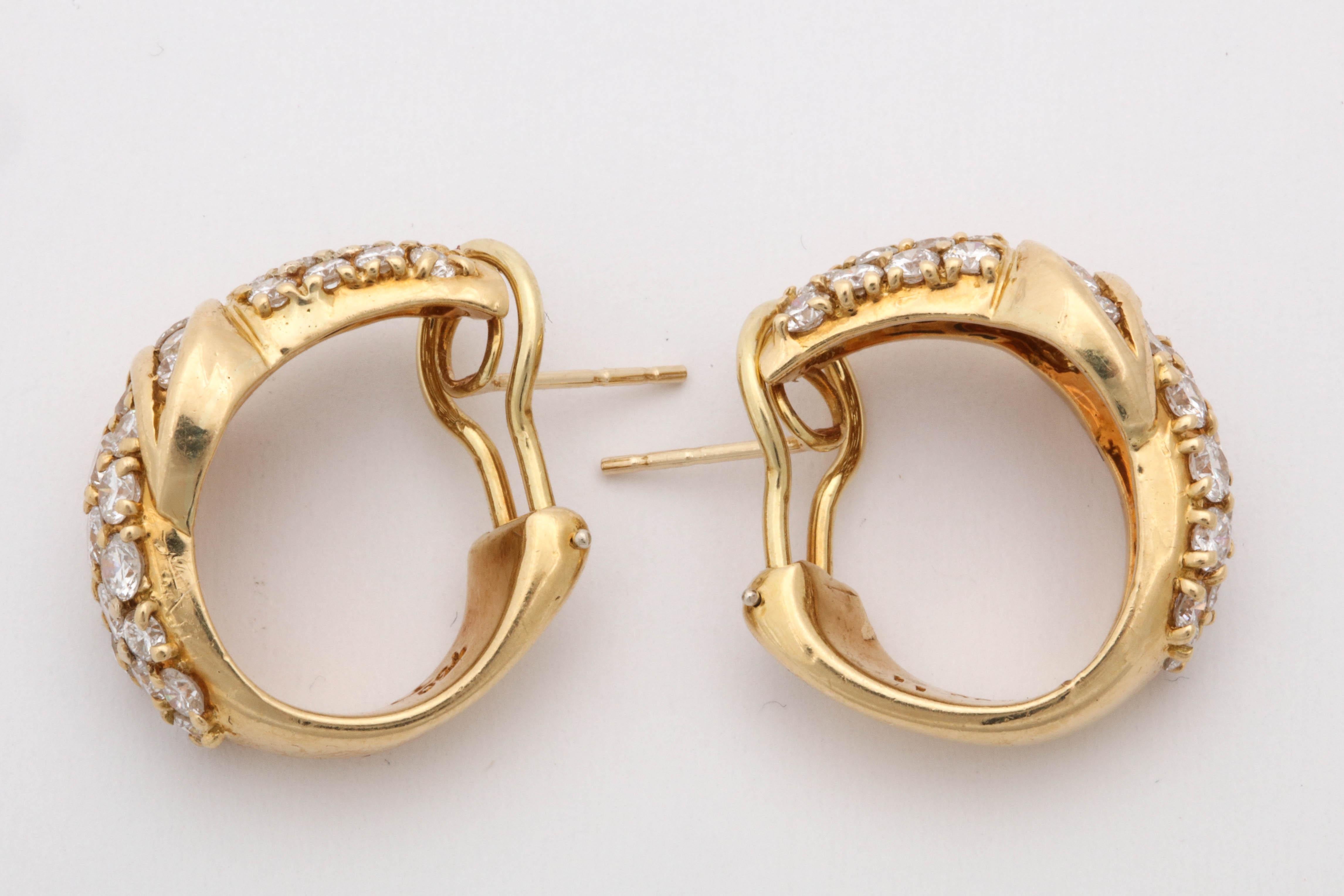 1960s Hammerman Half Hoop Design Diamond and Gold Clip-On Earrings with Posts 1