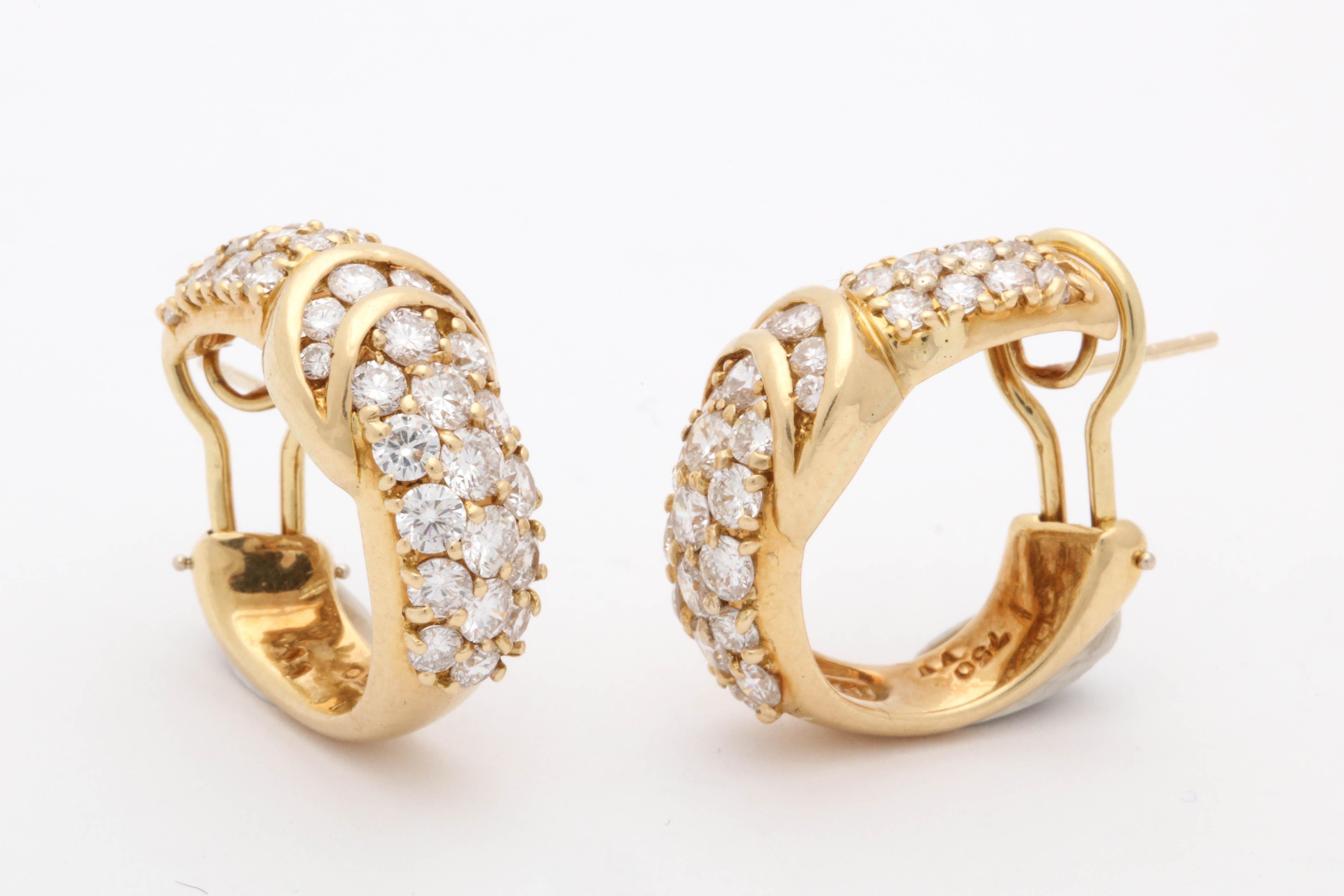 1960s Hammerman Half Hoop Design Diamond and Gold Clip-On Earrings with Posts 6