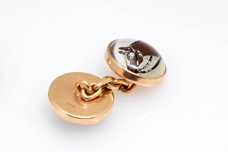 Retro Enamel and Gold Horse Cufflinks For Sale