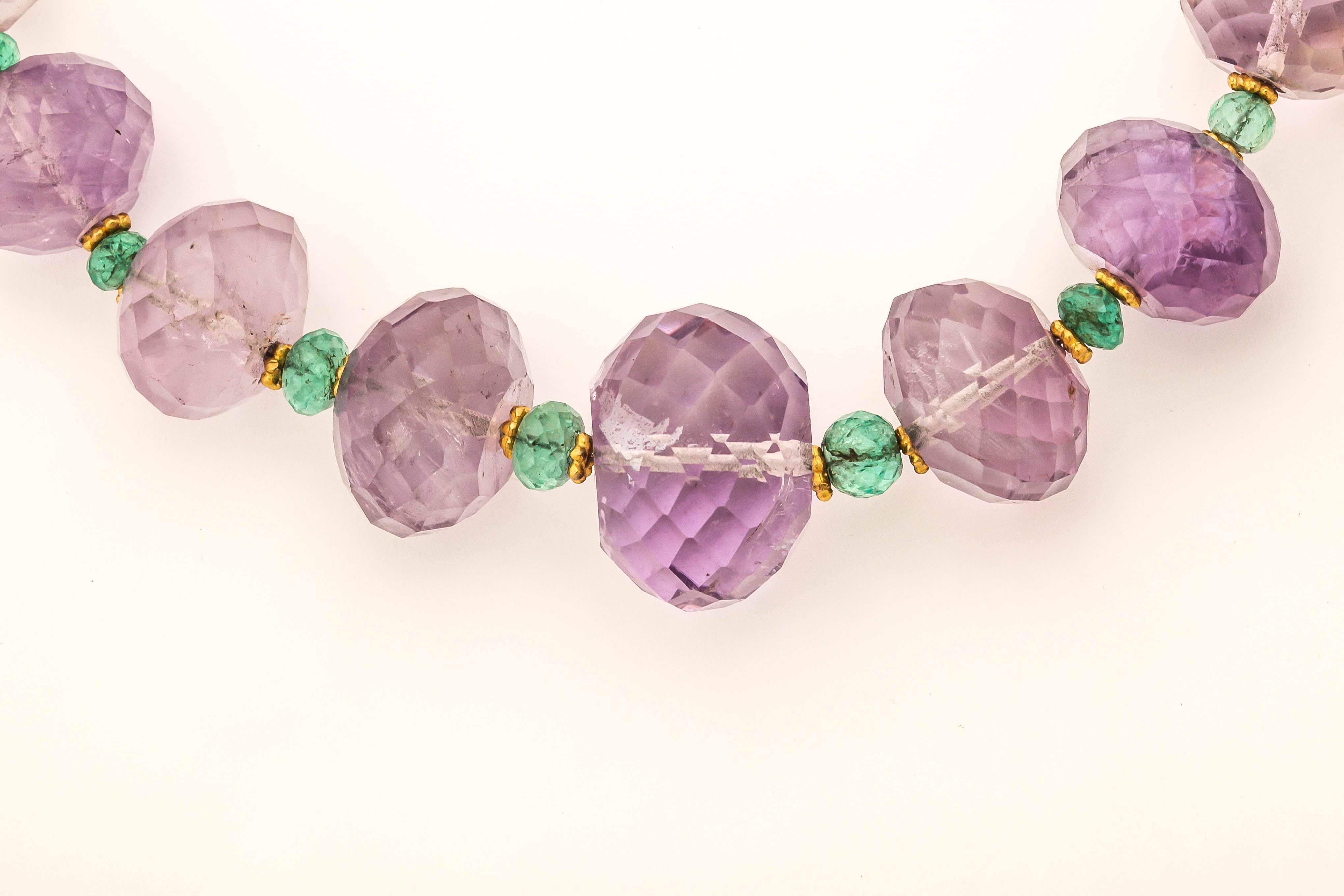 Amethyst Emerald Gold Bead Necklace In New Condition For Sale In TRYON, NC