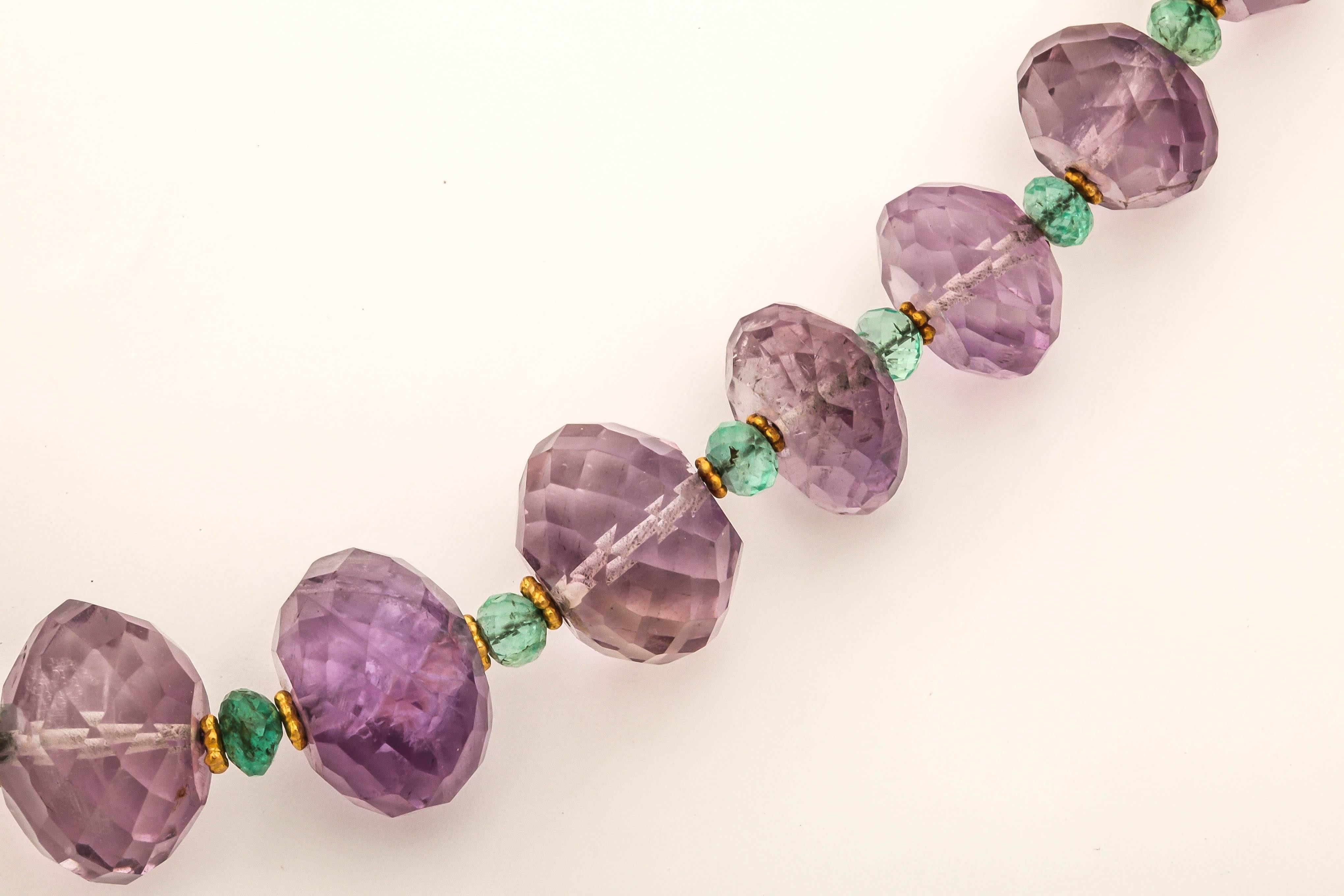 Women's Amethyst Emerald Gold Bead Necklace For Sale