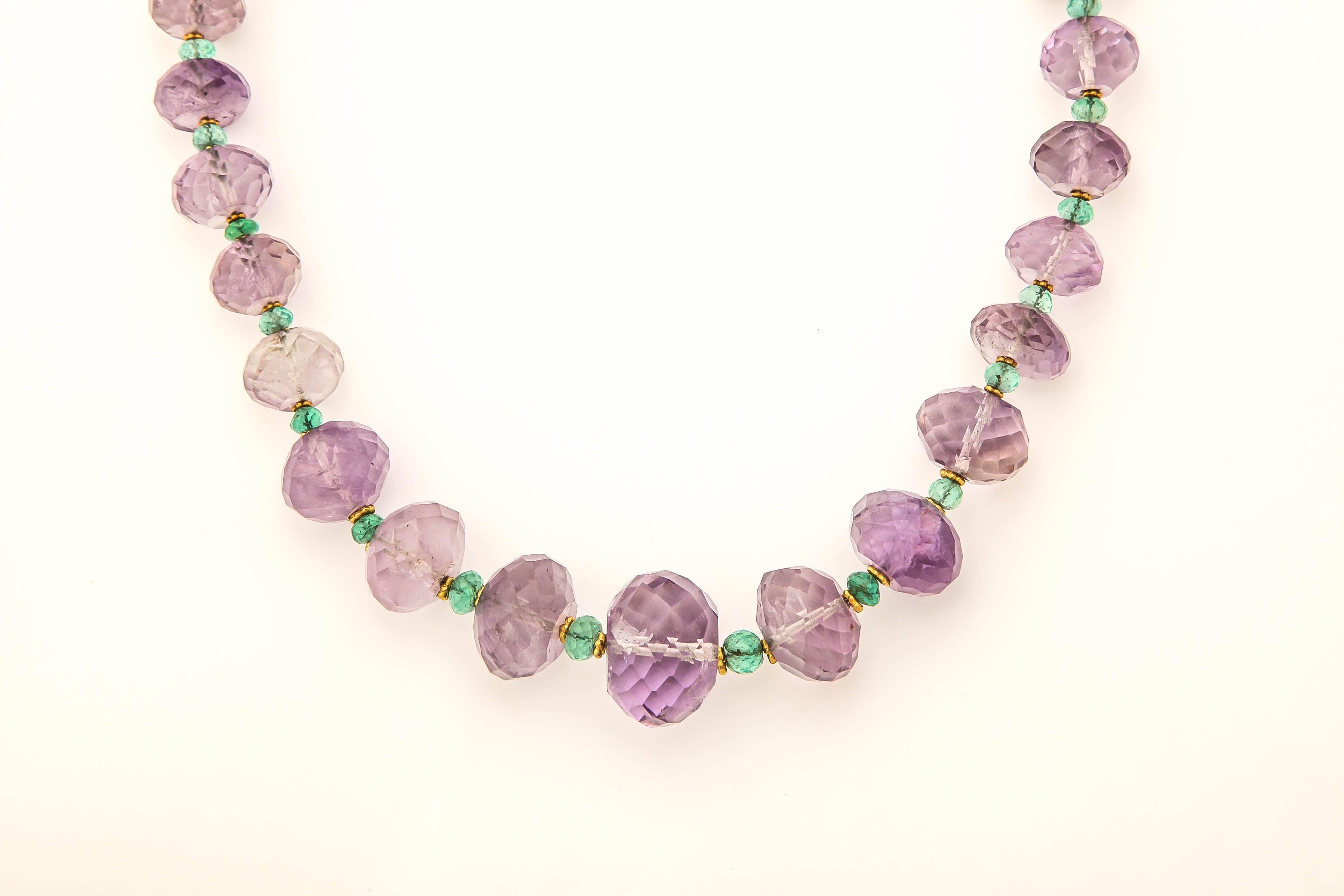 Amethyst Emerald Gold Bead Necklace For Sale 1