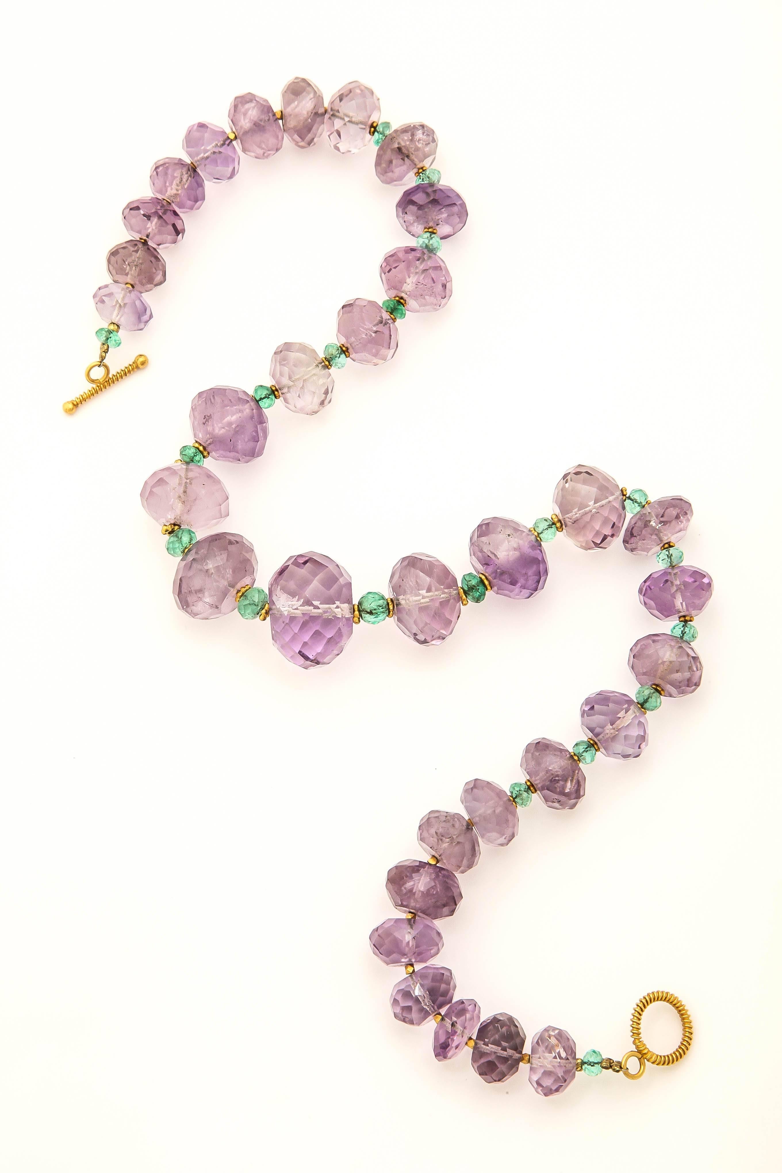 Amethyst Emerald Gold Bead Necklace For Sale 2