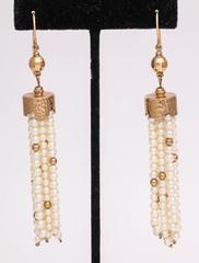Striking Pearl and Gold Tassel Earrings