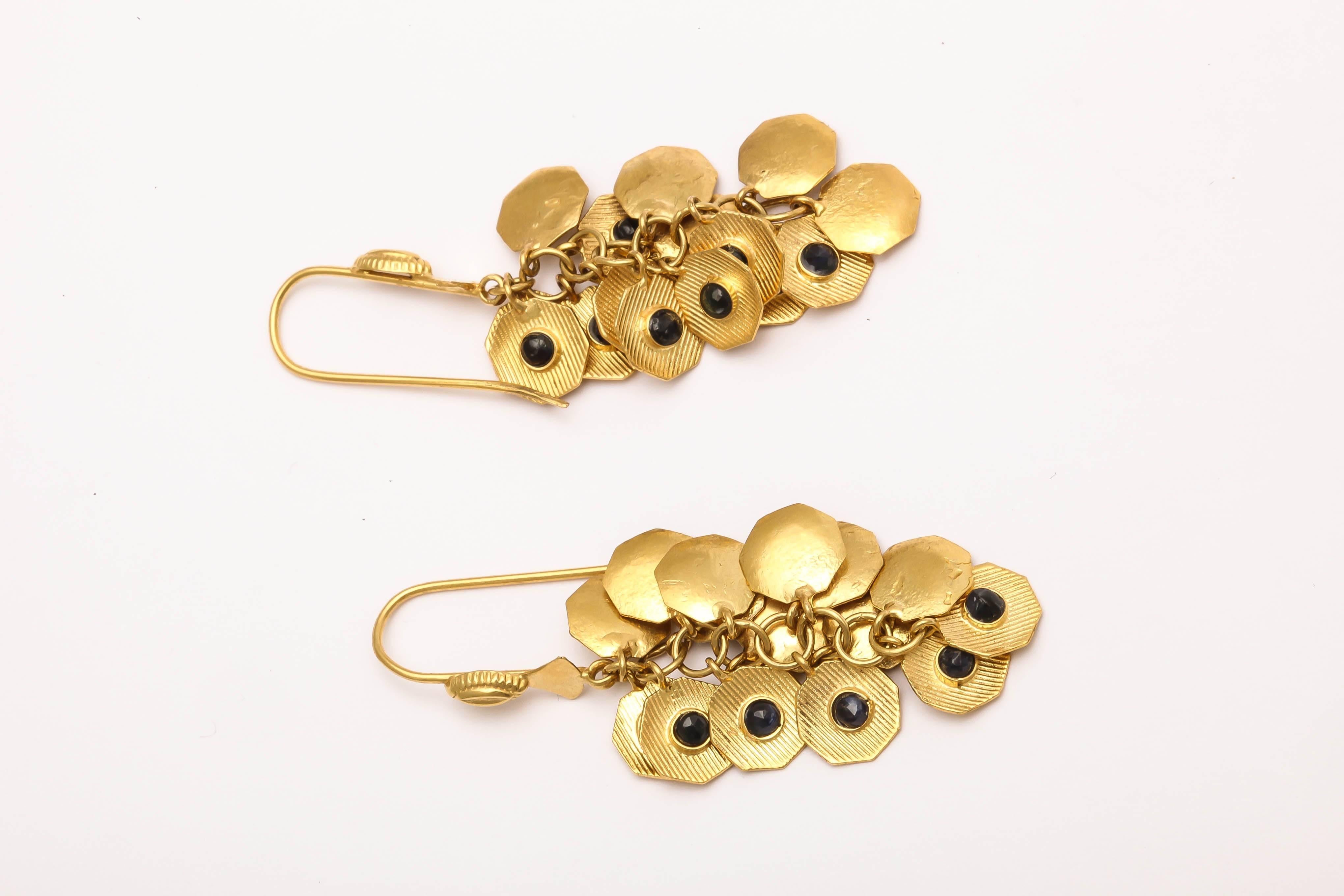 Women's Sapphire Gold Dangle Earrings For Sale