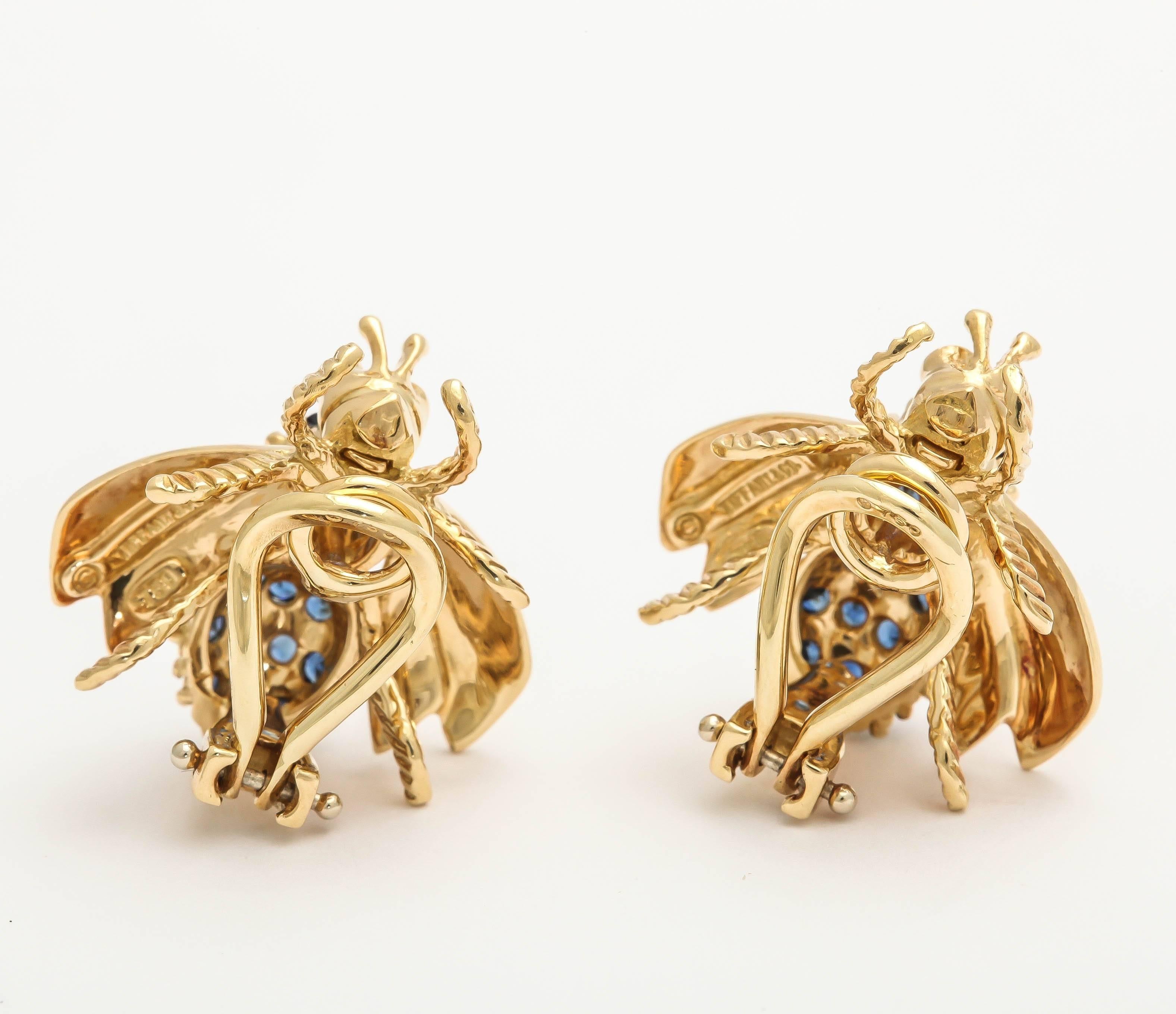 Tiffany & Co. Sapphire Ruby Diamond Gold Figural Bee Earclips In Excellent Condition In New York, NY