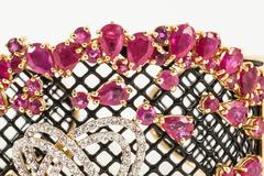 Burmese Ruby and Diamond caged Cuff
