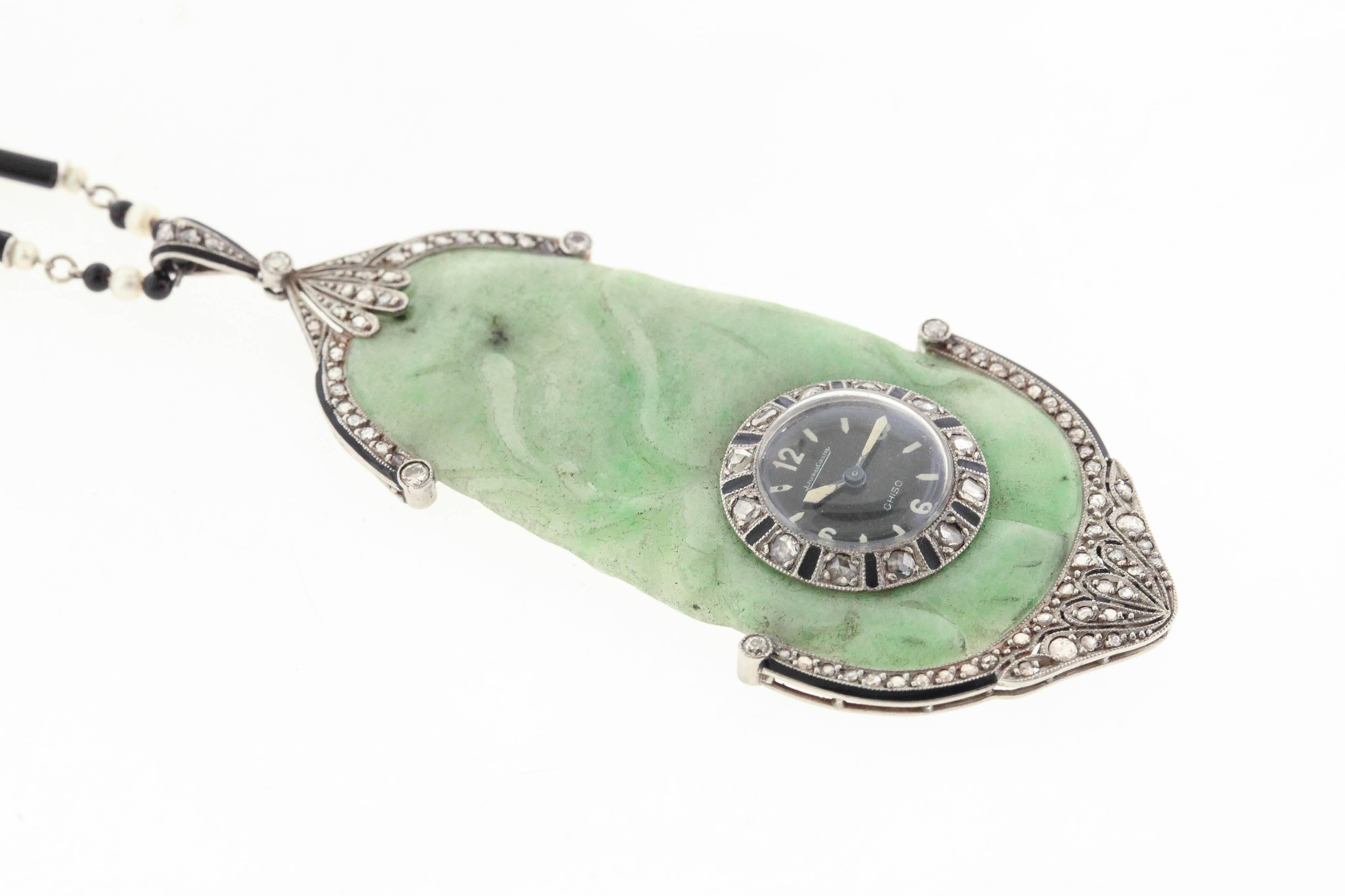 Women's  Ghiso Art Deco Jade Diamond Pendant Jaeger LeCoultre  Watch