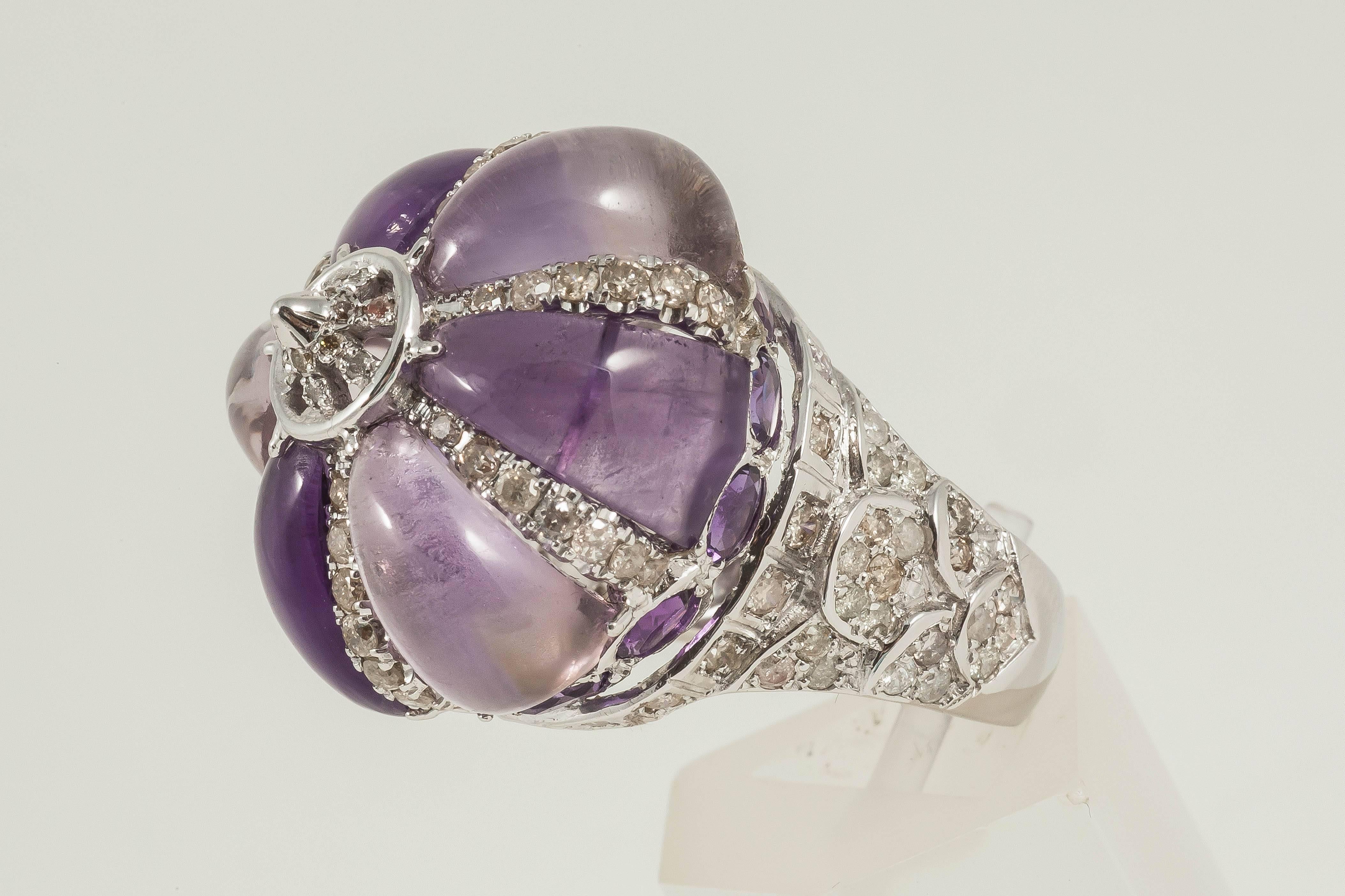 Cabochon Amethyst Diamond gold Dome Cocktail Ring For Sale 1