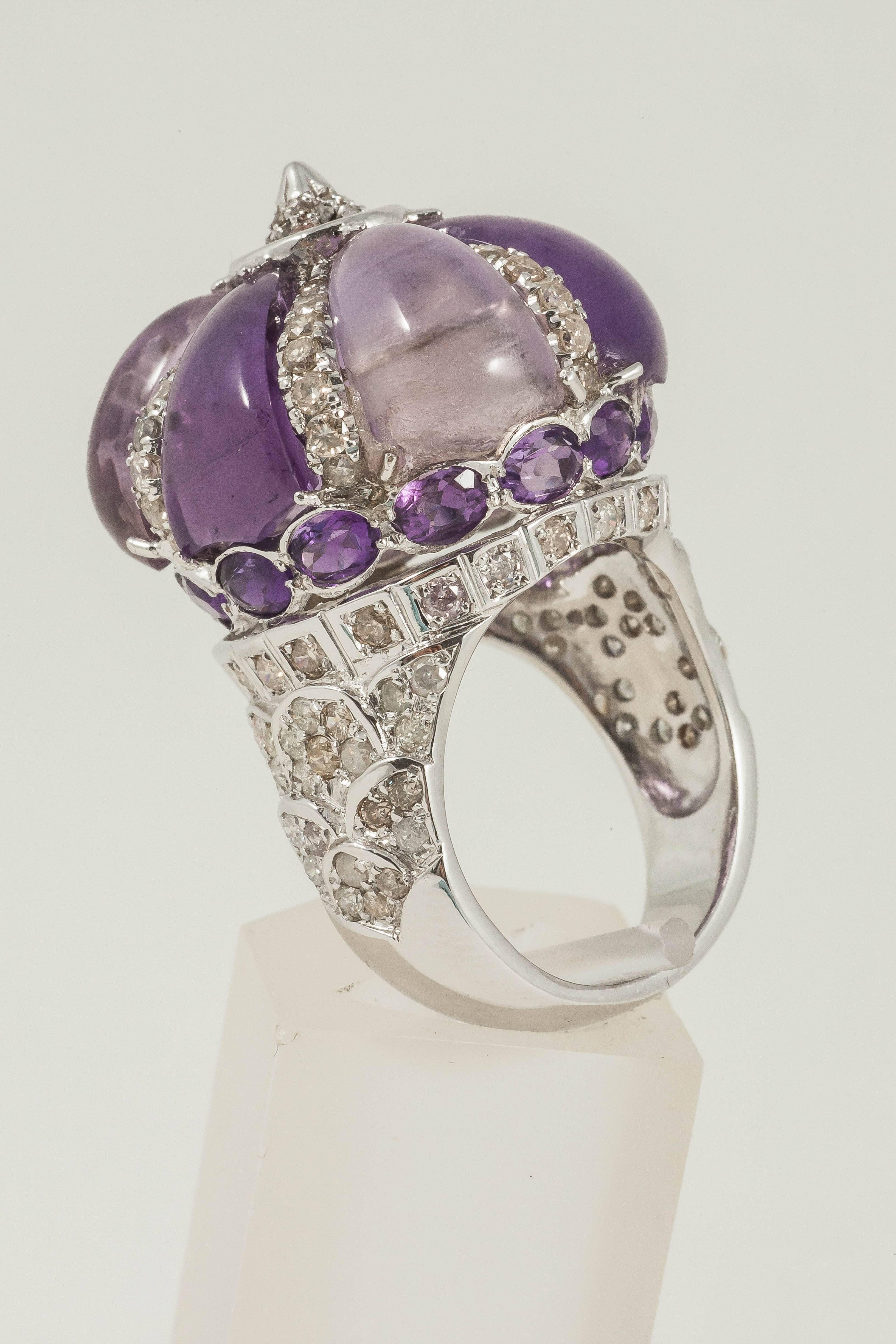 Cabochon Amethyst Diamond gold Dome Cocktail Ring For Sale 2