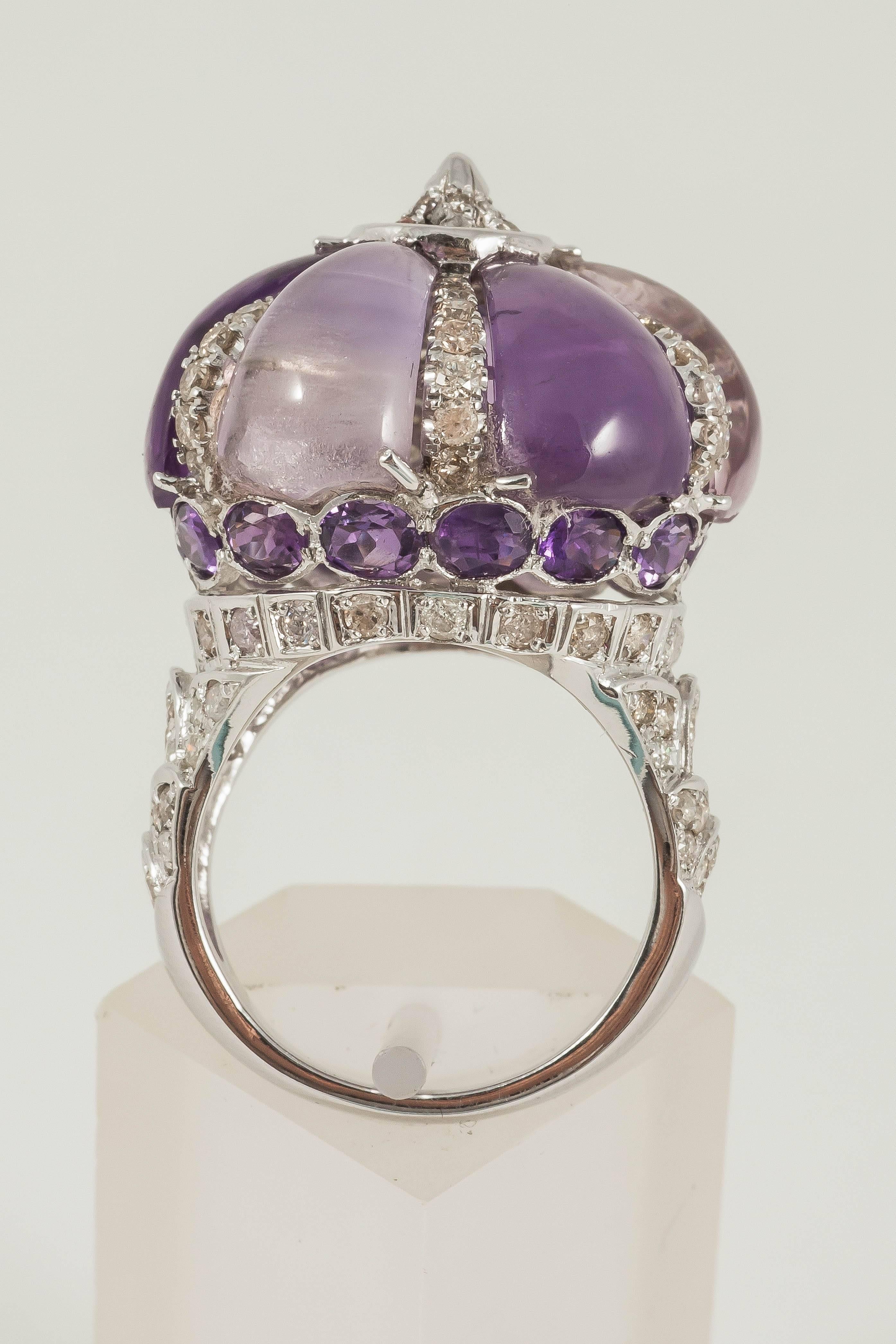 Cabochon Amethyst Diamond gold Dome Cocktail Ring For Sale 3