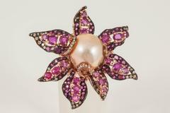 Bloomed Ruby & pink South-Sea Pearl Ring