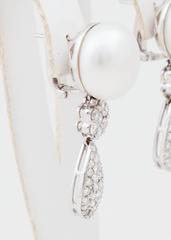 White South Sea pearl White Diamond Platinum Earrings