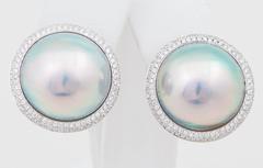 Mabe Pearl Diamond gold French Clip Earrings