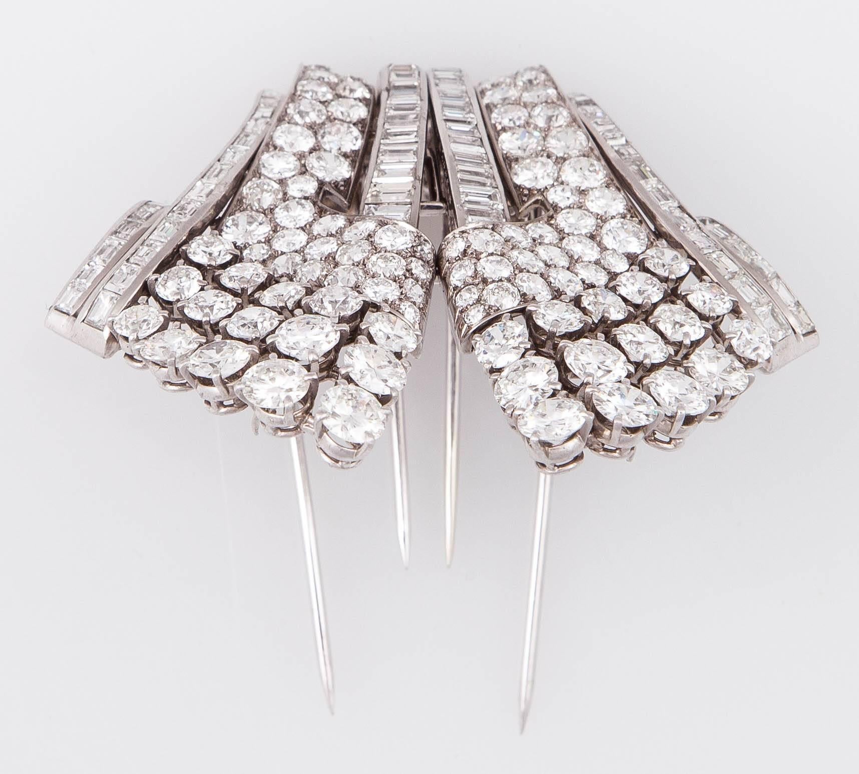 Art Deco Van Cleef & Arpels Paris Double Diamond Platinum Clips For Sale