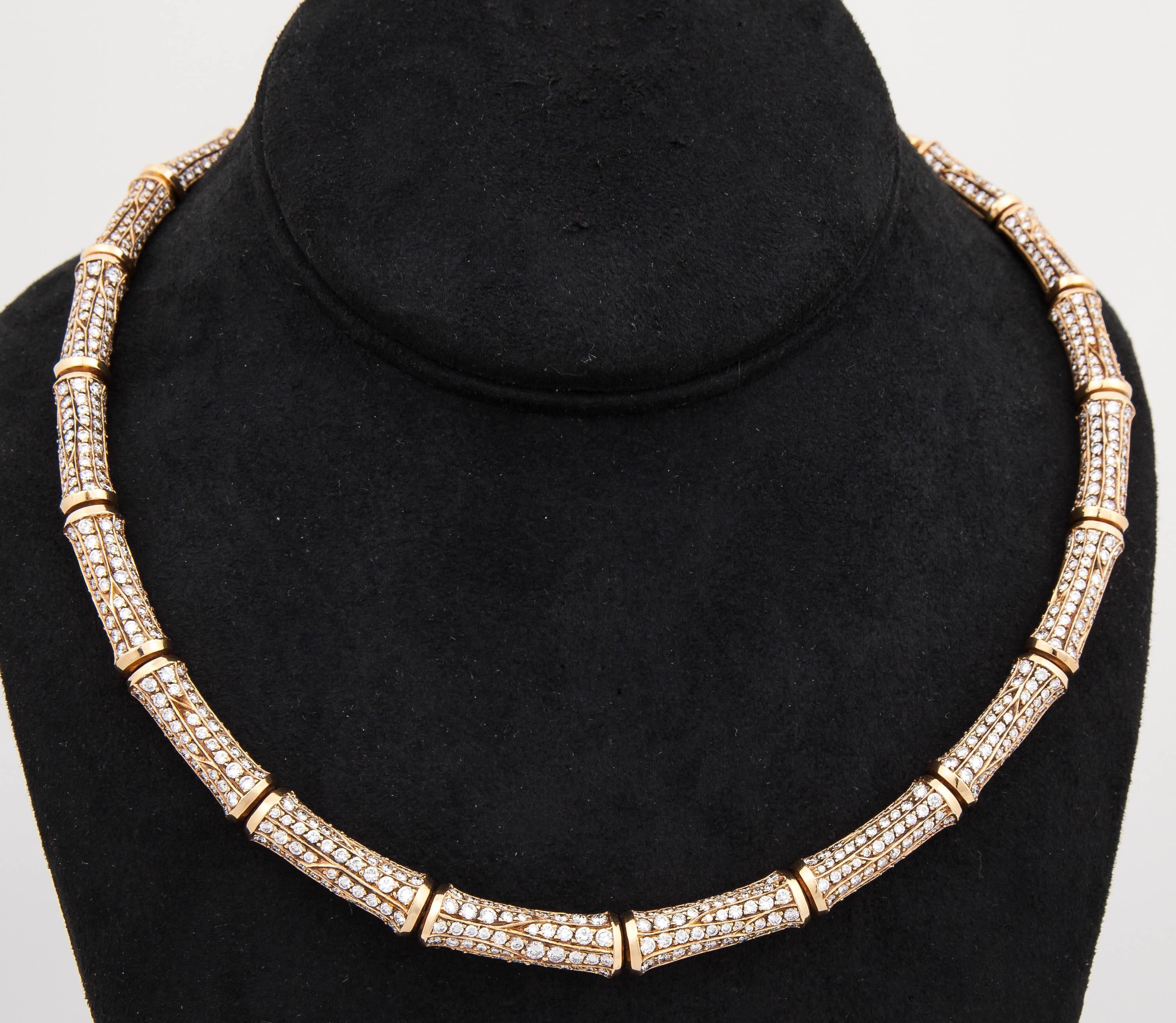 Splendid Cartier Necklace, designed as a series of bamboo motif set with brilliant-cut diamonds weighing approximately 22.00 carats, mounted in 18k yellow gold.