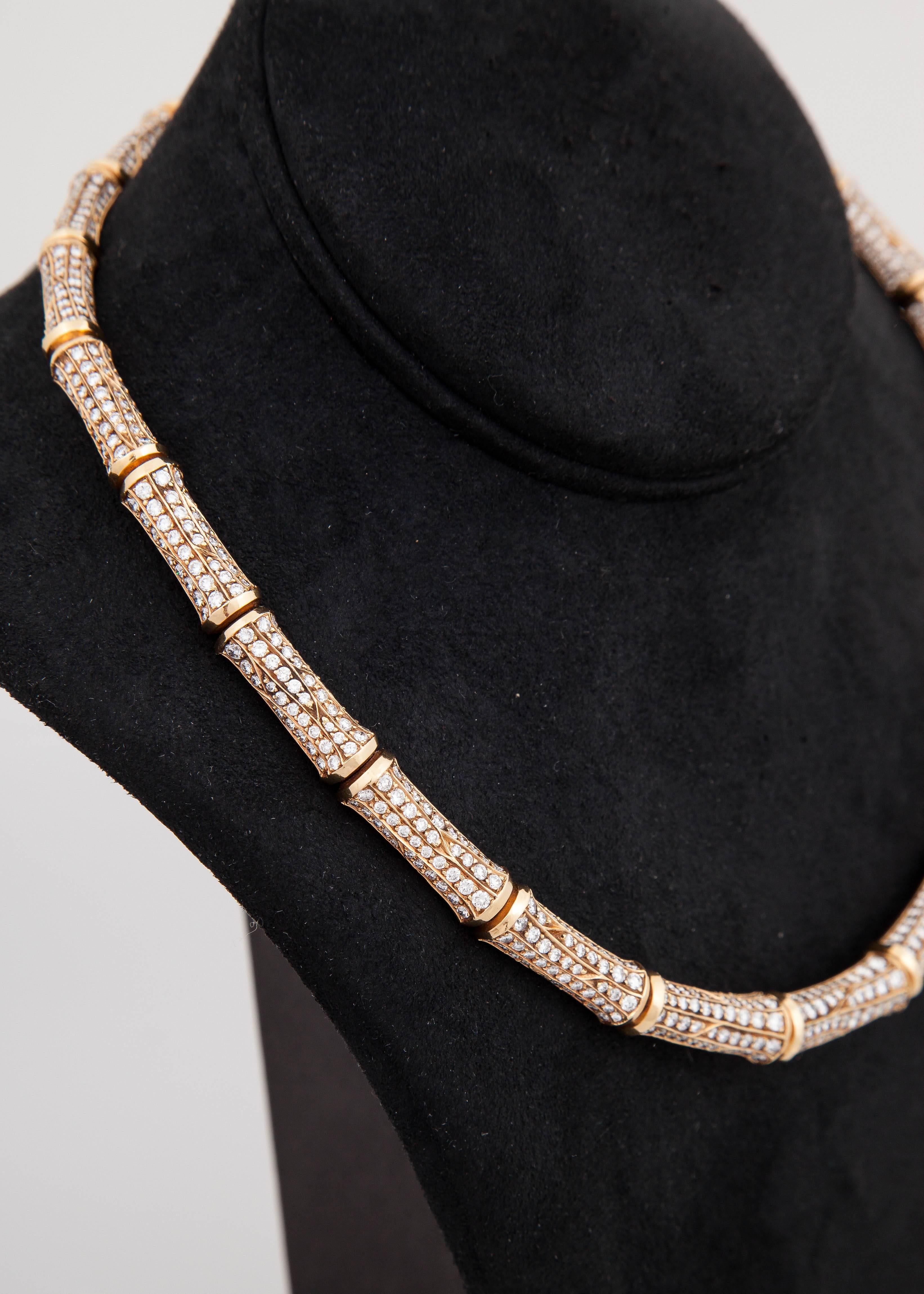 Women's Cartier Stunning Bamboo Diamond Gold Link Necklace