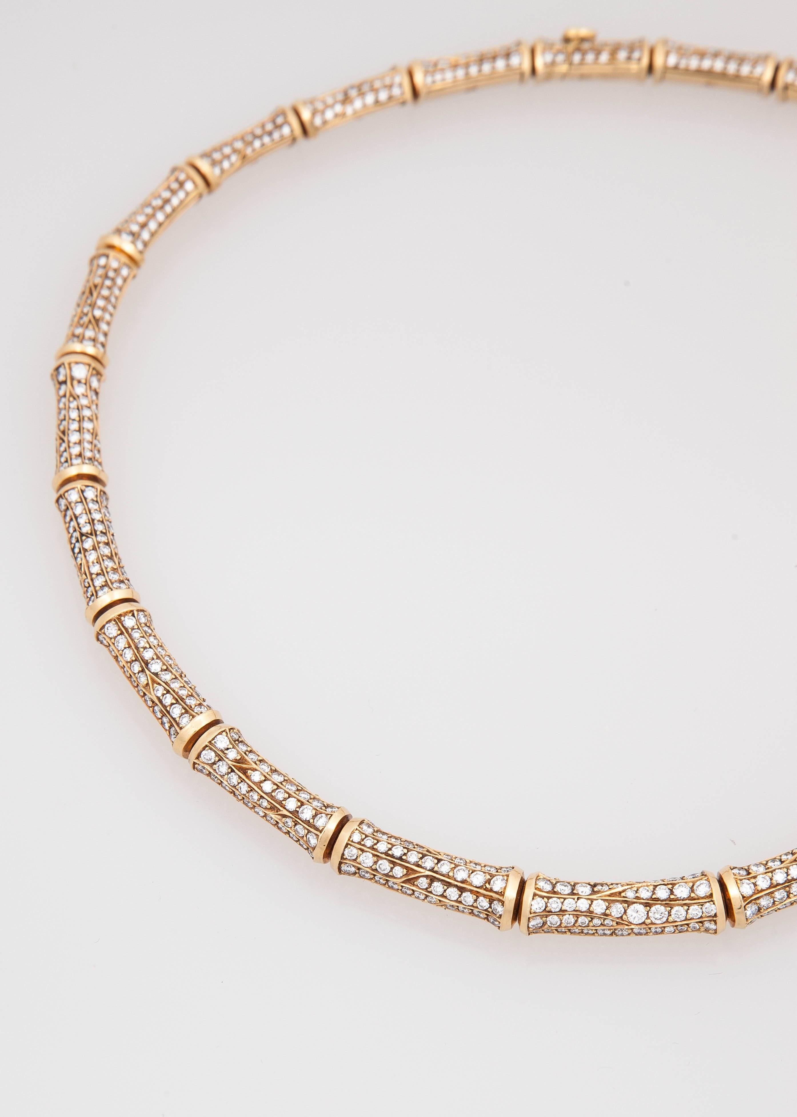 Cartier Stunning Bamboo Diamond Gold Link Necklace 1