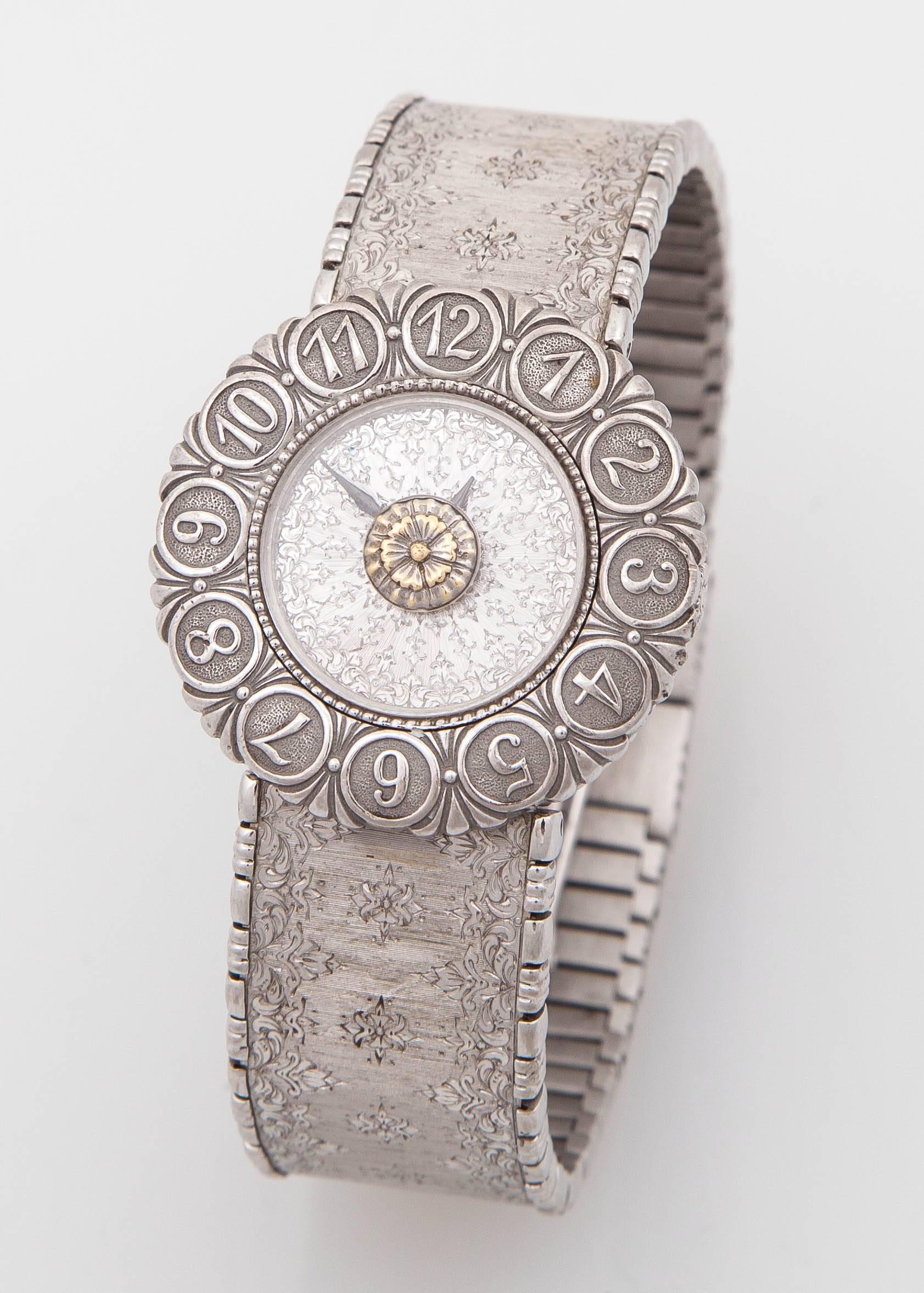 Women's Buccellati White Gold ELIO Bukhara Engraved Quartz Wristwatch