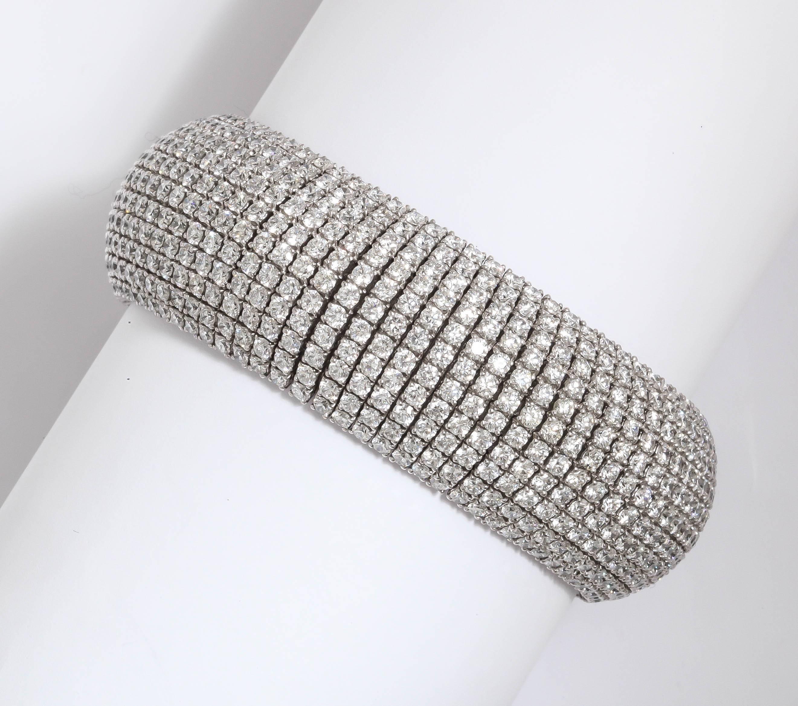 Bombe white gold and diamond 11 row cuff bracelet
