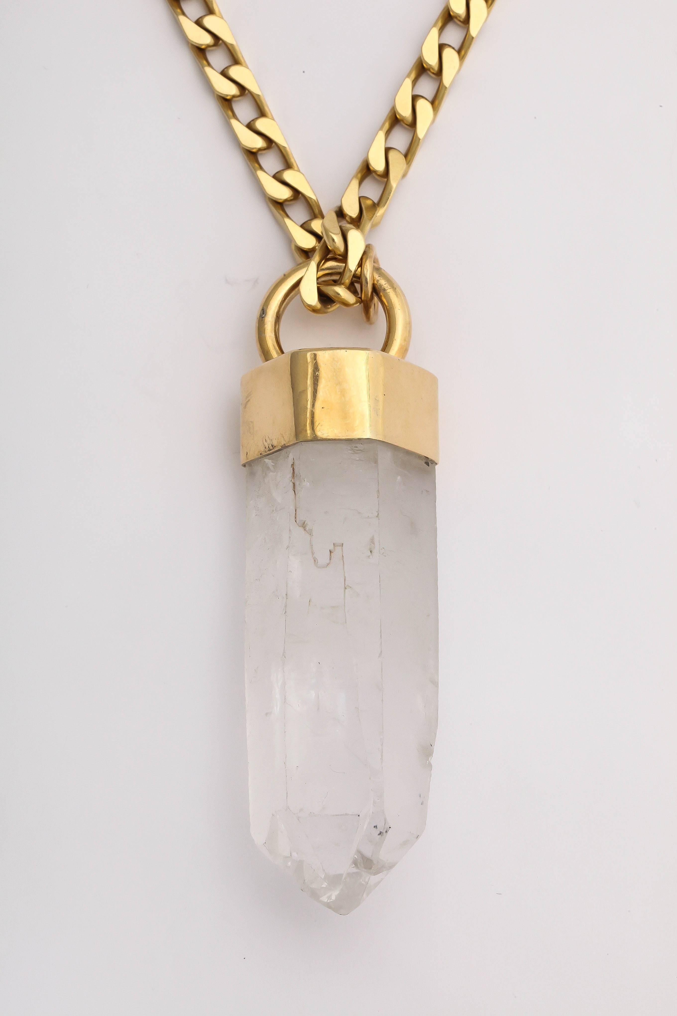 Bulgari gold chain and crystal oversized pendant