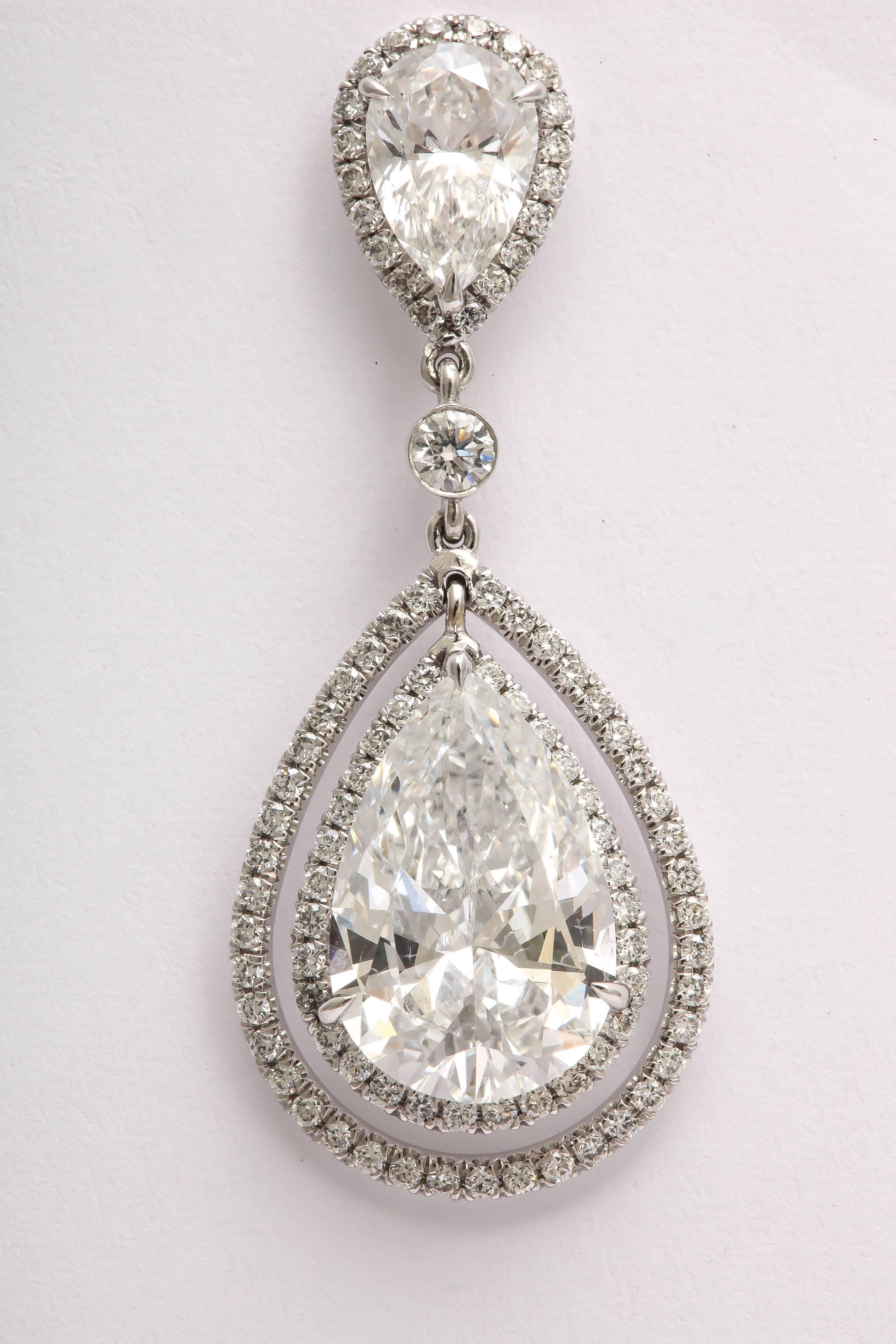 Regal Large Pear Shaped Diamond Dangling Earrings For Sale 1