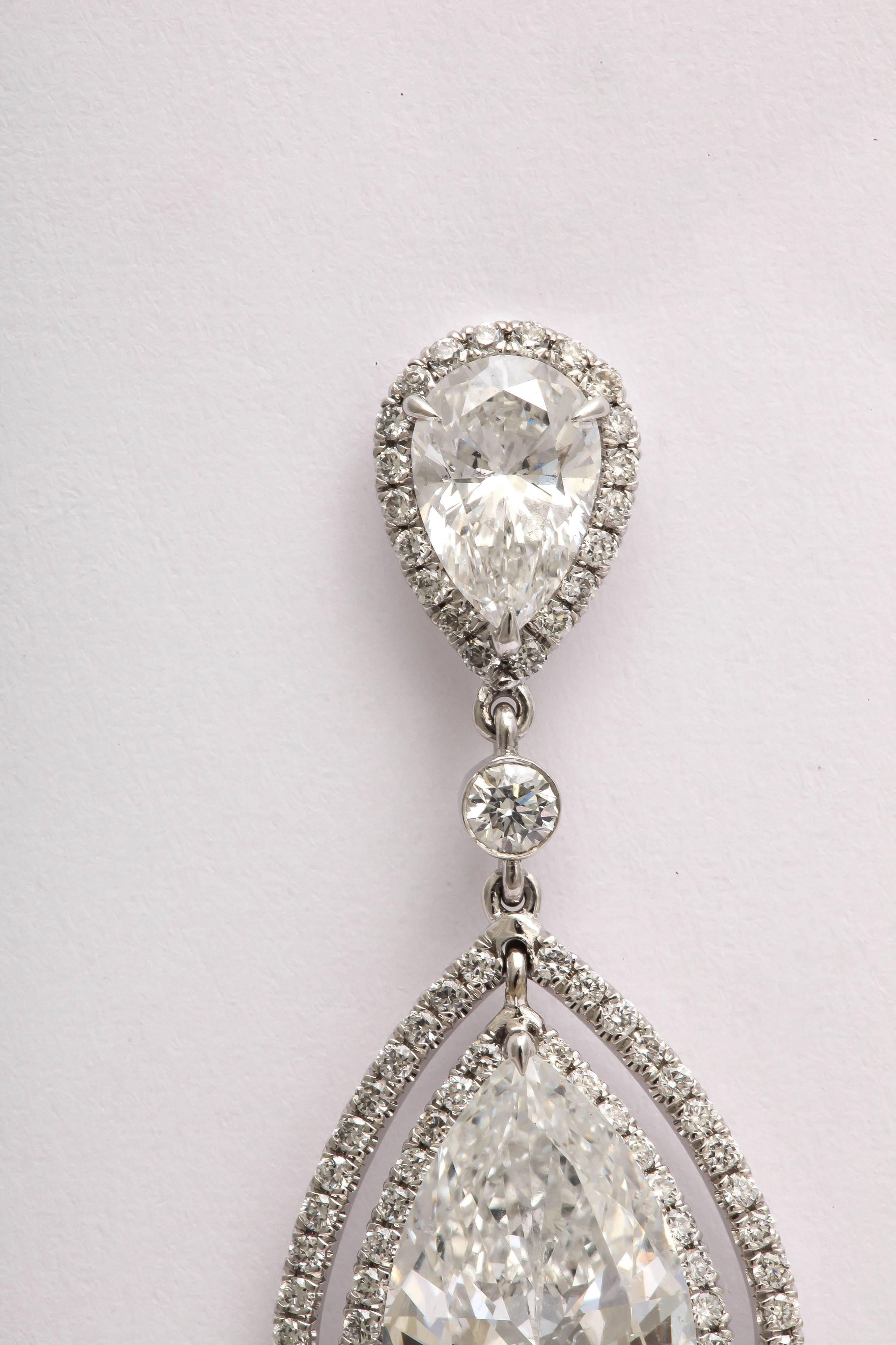 Regal Large Pear Shaped Diamond Dangling Earrings For Sale 2