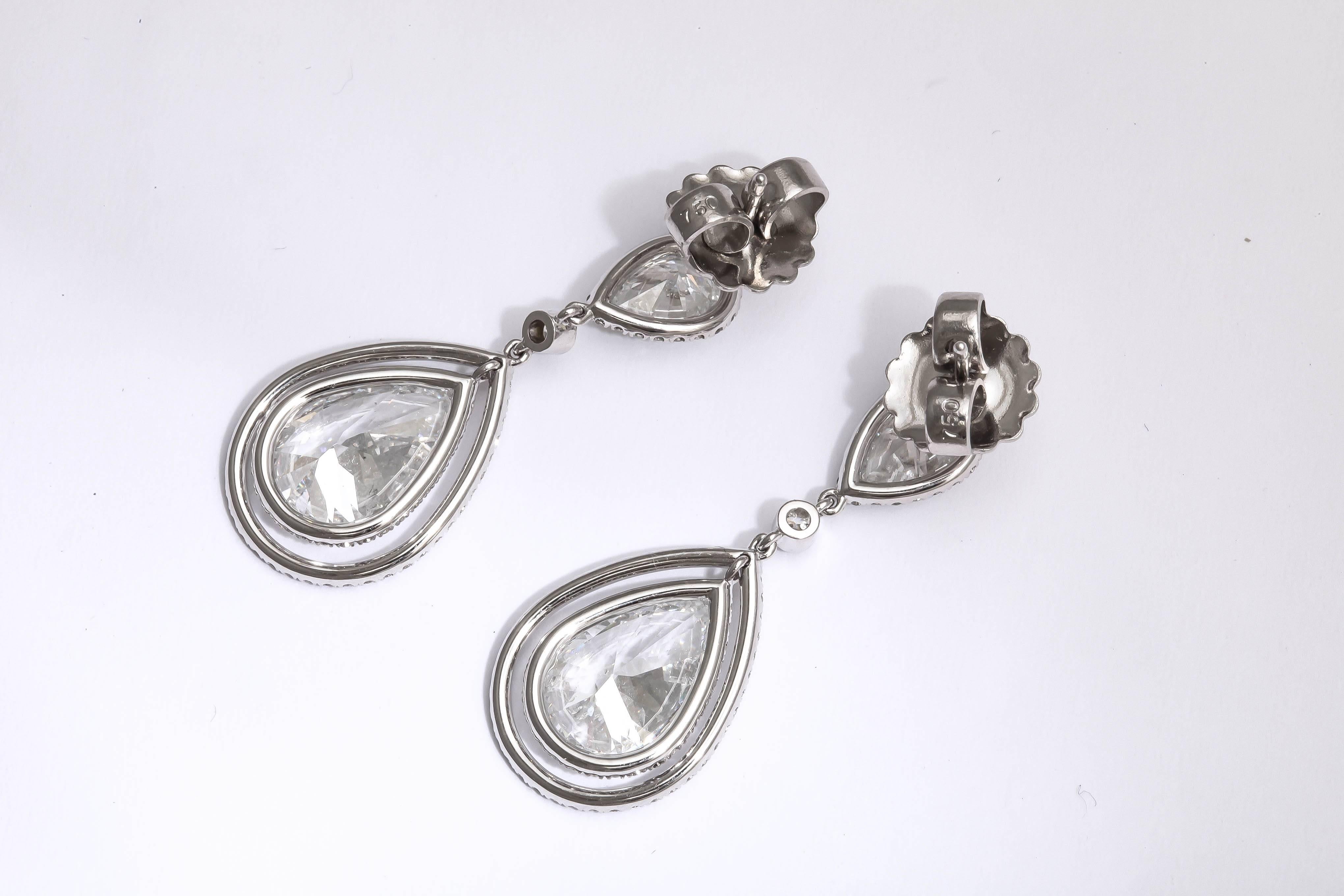 Regal Large Pear Shaped Diamond Dangling Earrings For Sale 3