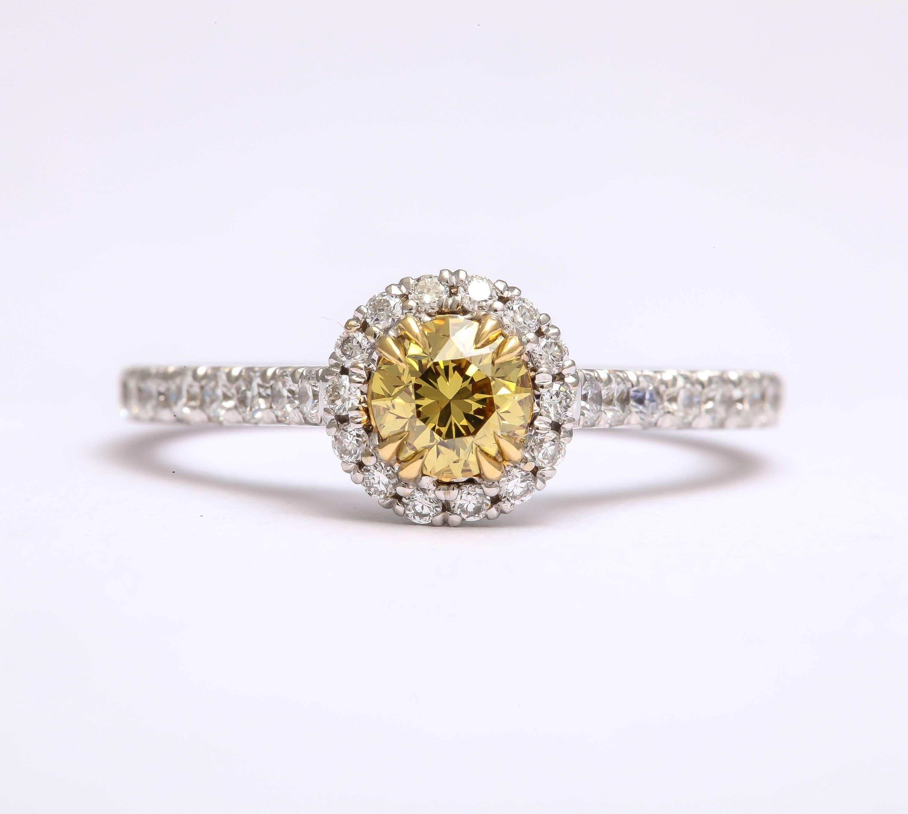 Fancy Deep Brownish Greenish Yellow Diamond  Halo Ring In New Condition For Sale In TRYON, NC