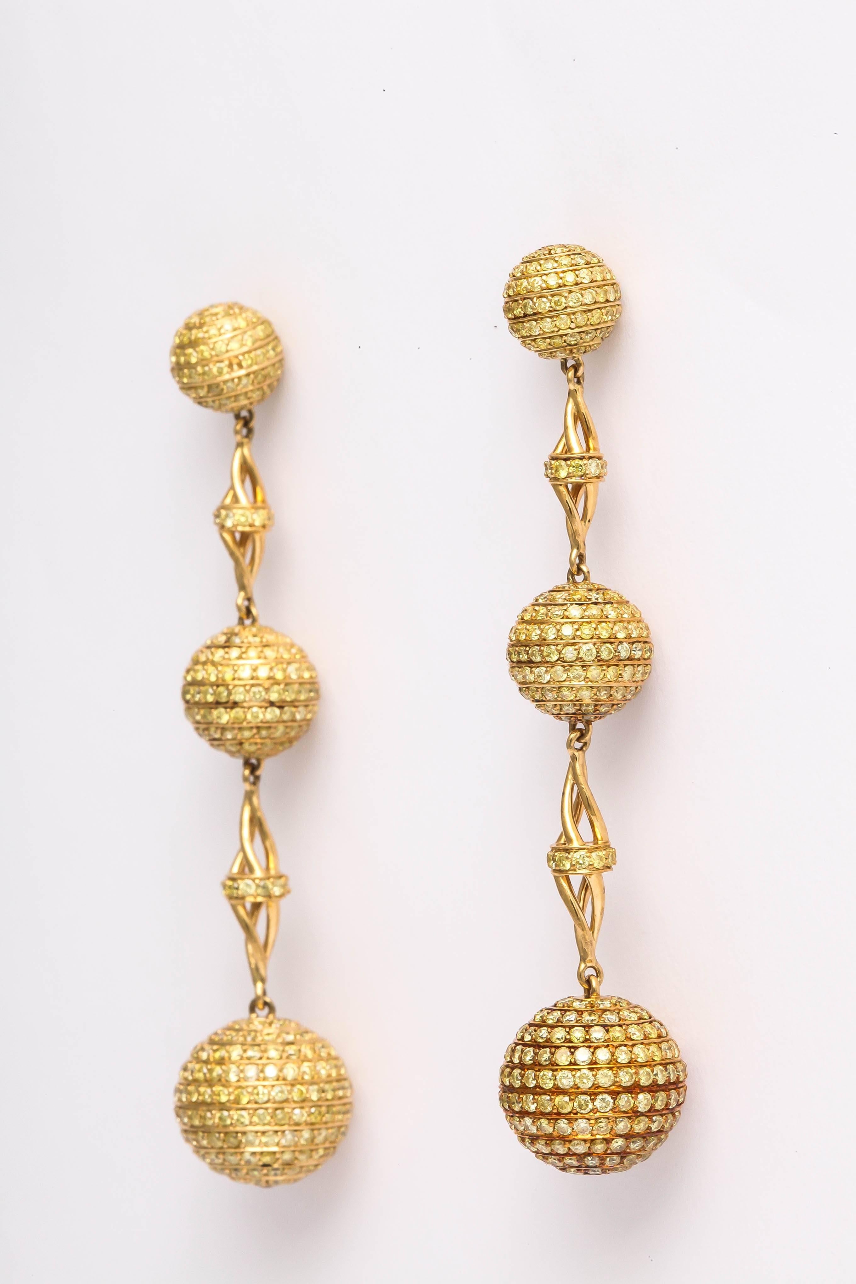 Out of This World Yellow Diamond Dangling Earrings For Sale 1