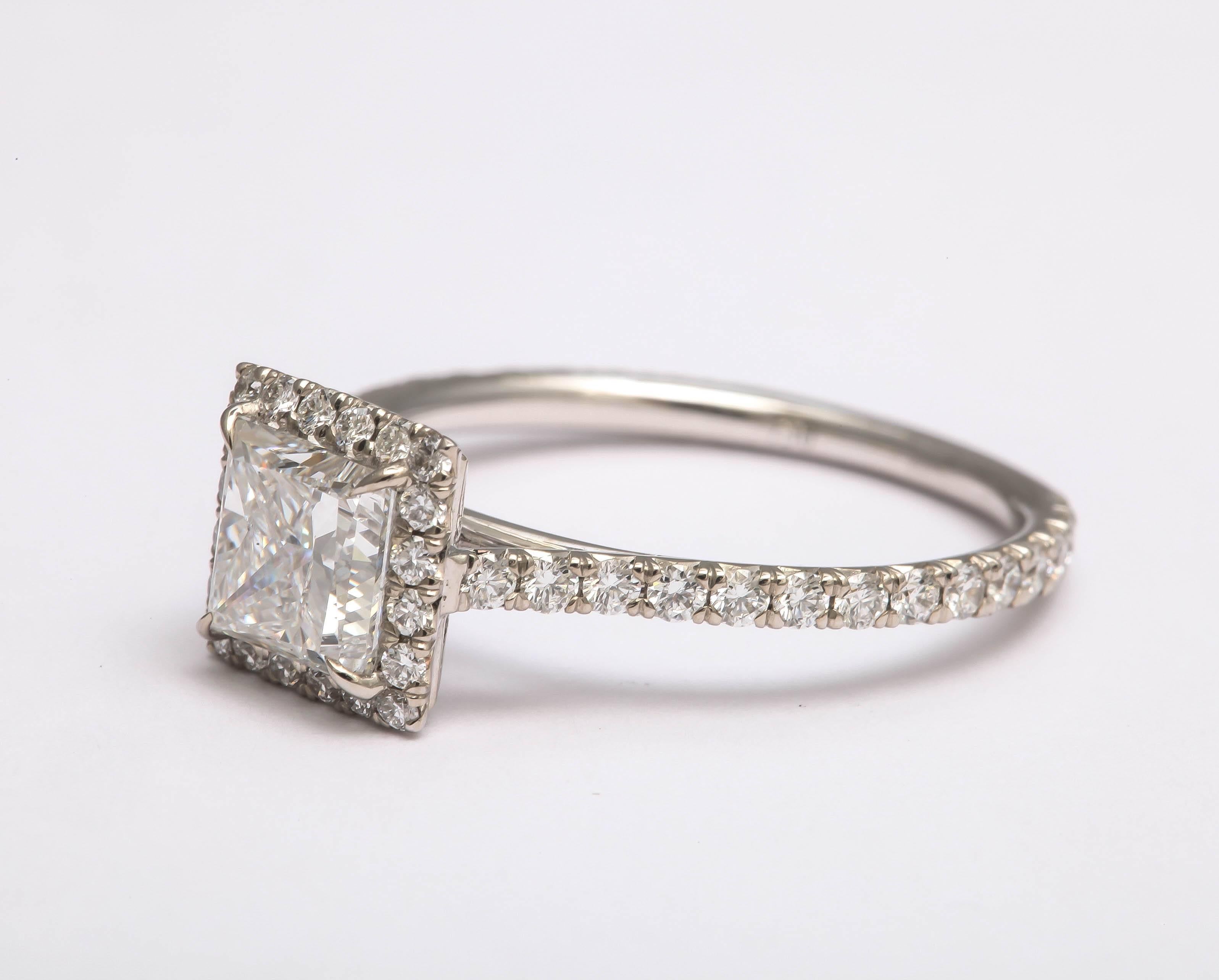 Women's or Men's Dazzling Princess Cut Halo Ring For Sale