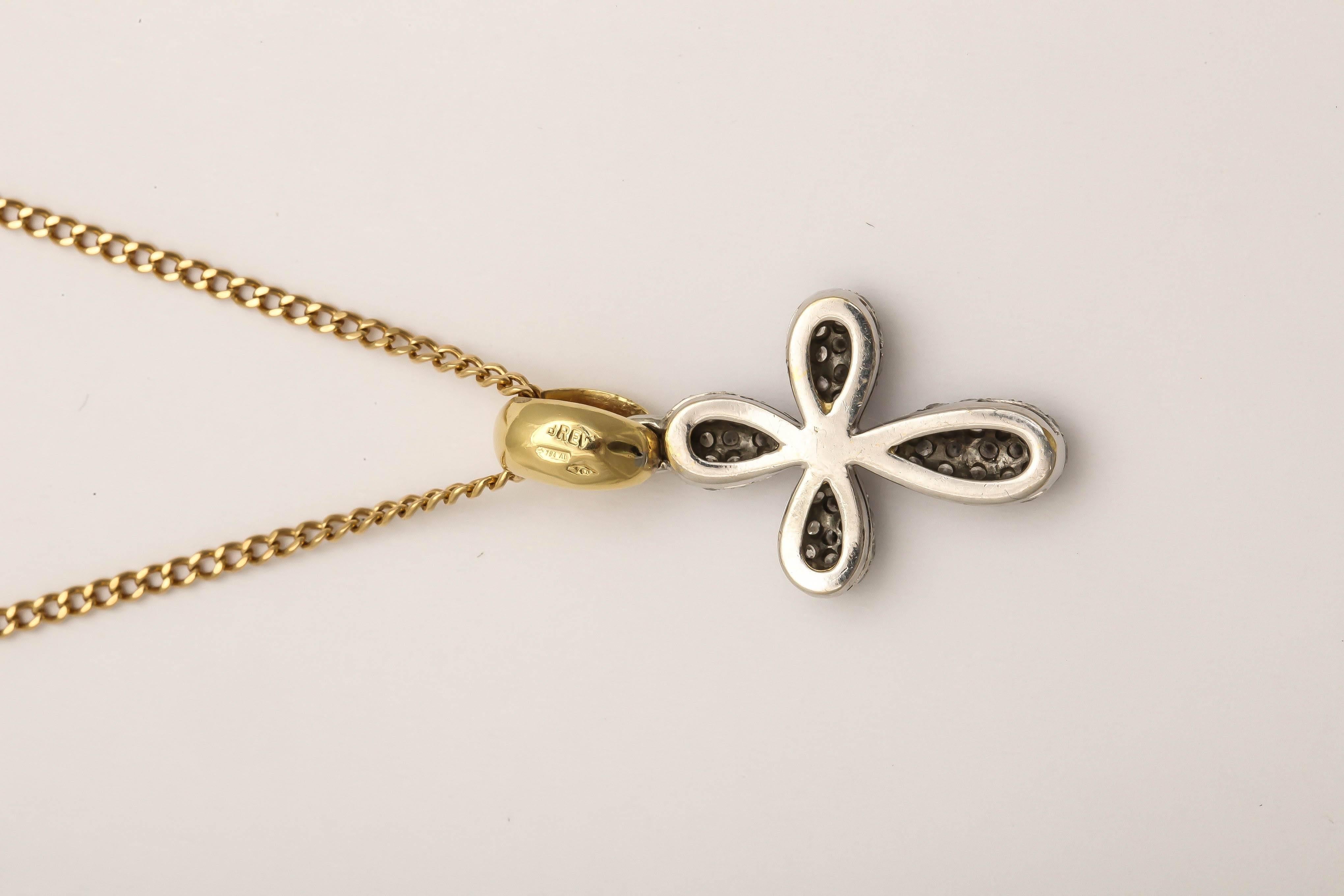 Women's or Men's Italian Diamond Gold Cross Pendant on Chain, 20th Century