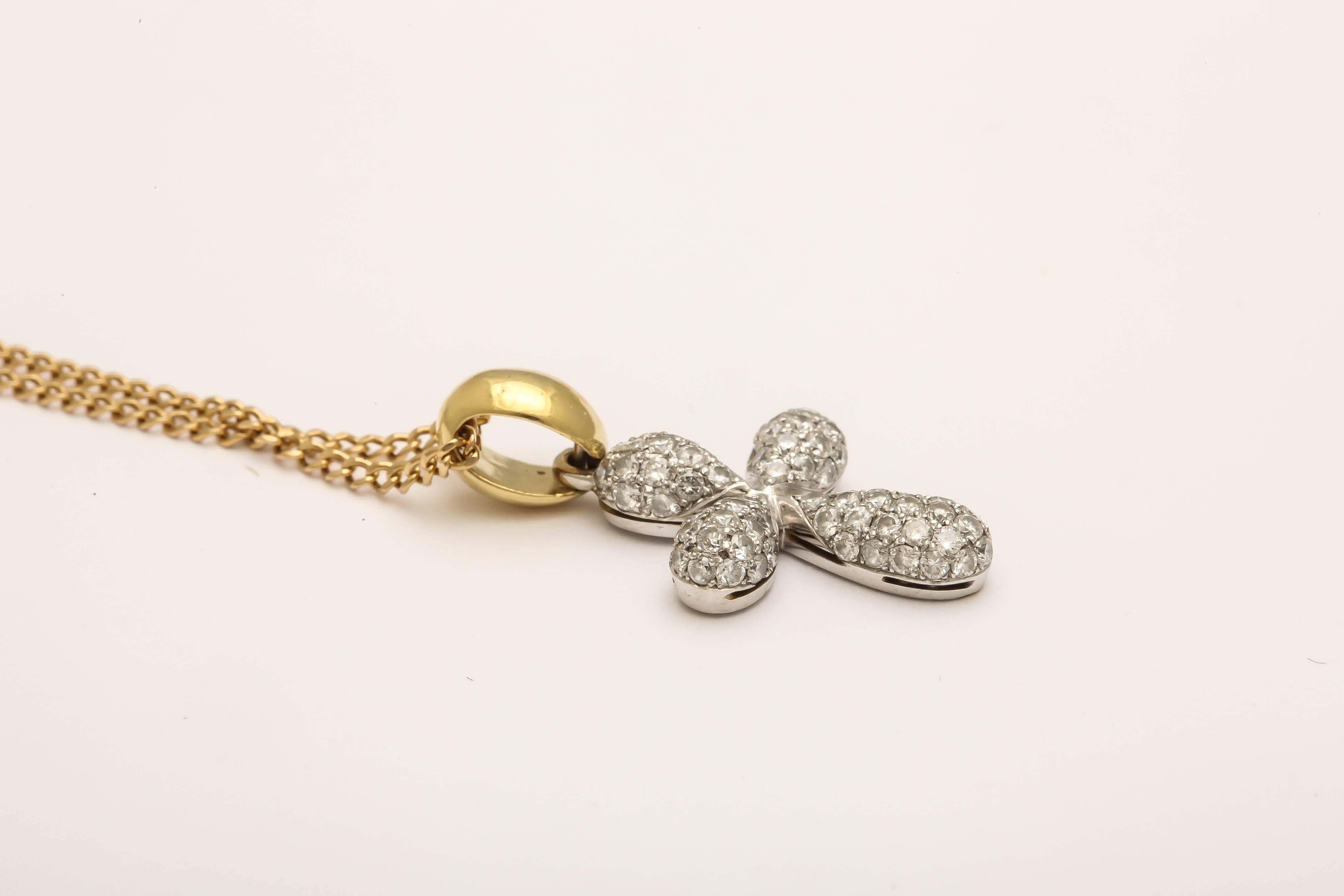 Italian Diamond Gold Cross Pendant on Chain, 20th Century 1