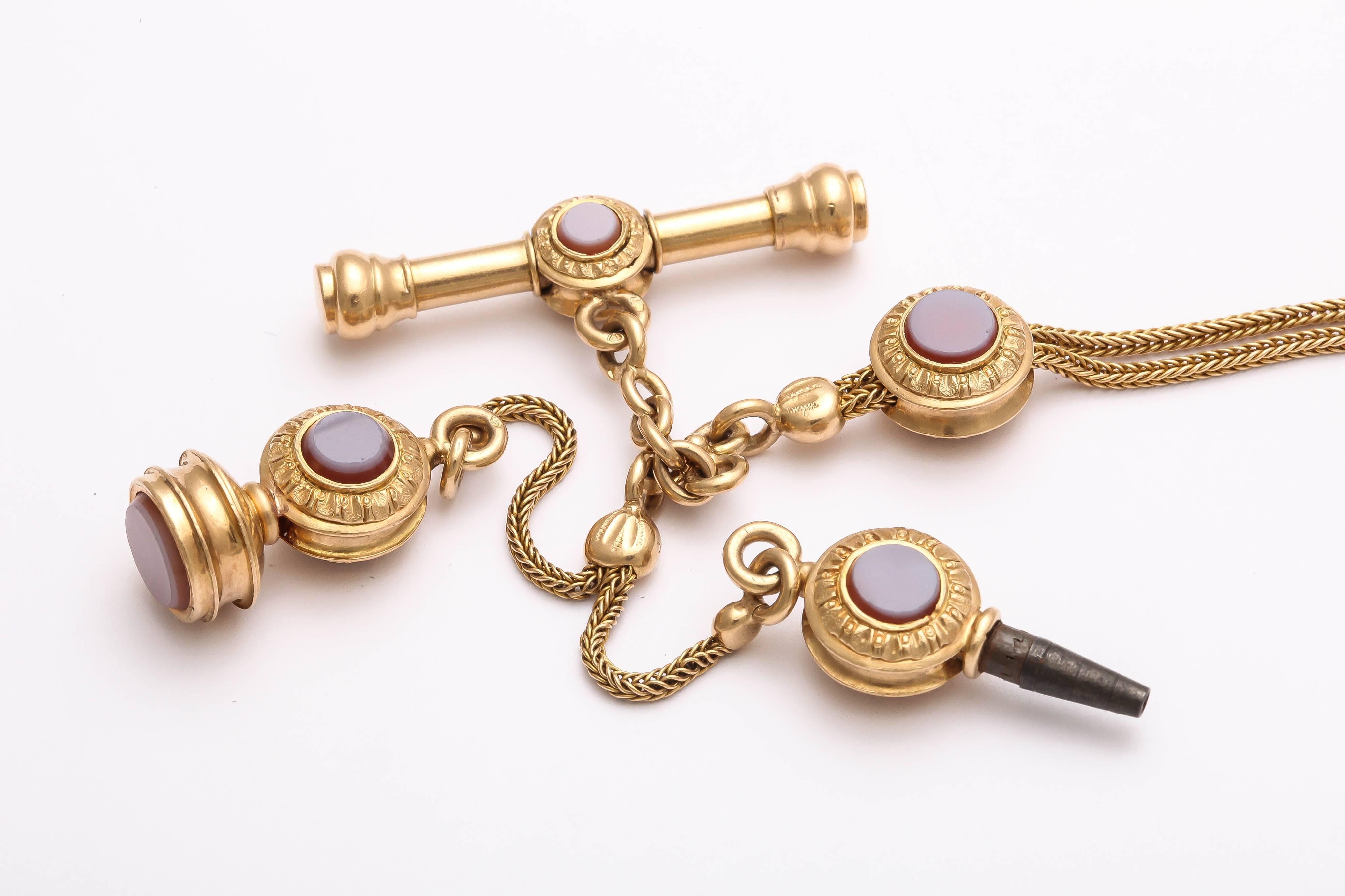 Victorian Slide Chain with Fobs and Keys 18 kt 4