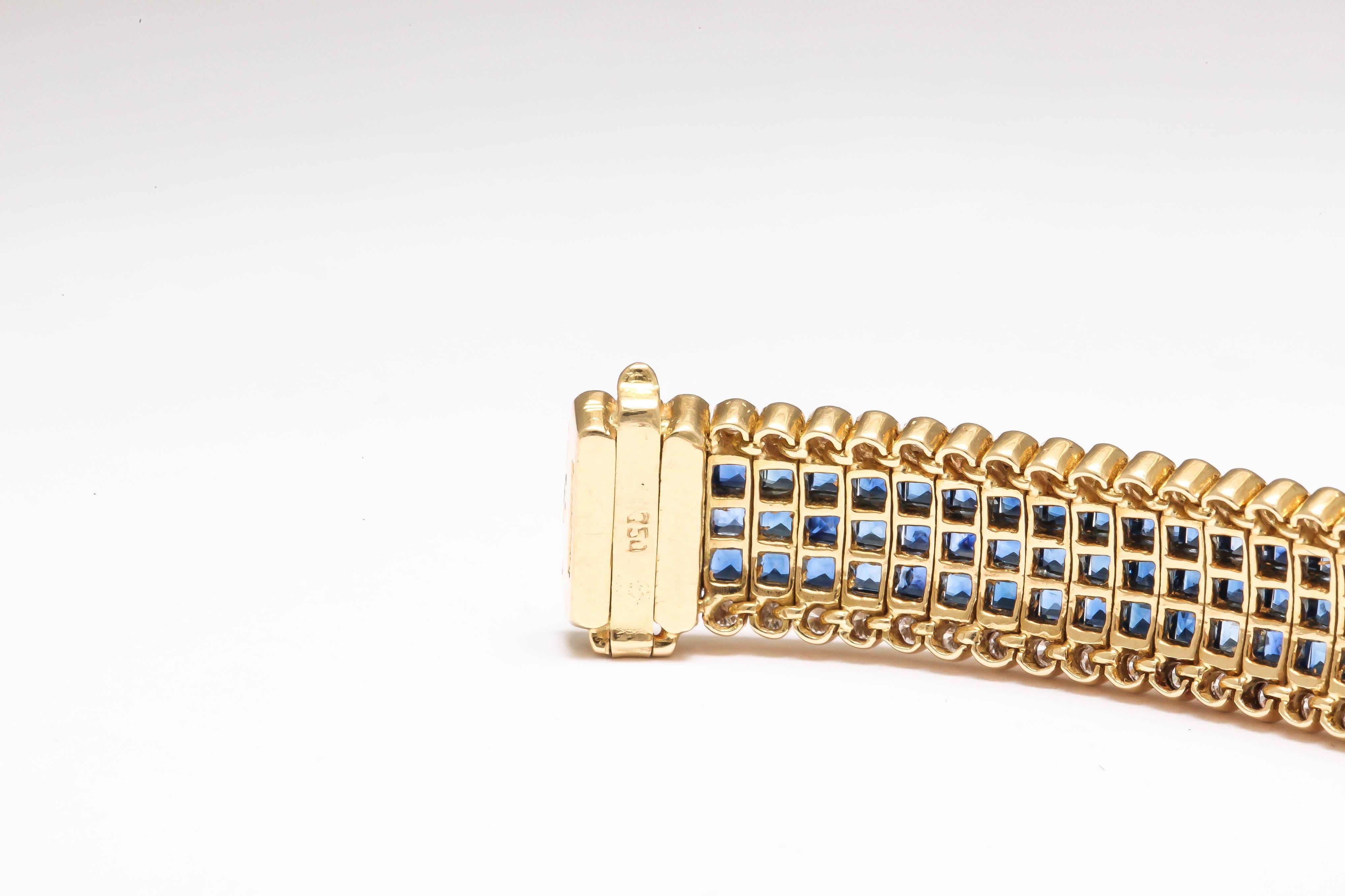 Flexible Sapphire Diamond Gold Tennis Bracelet 3