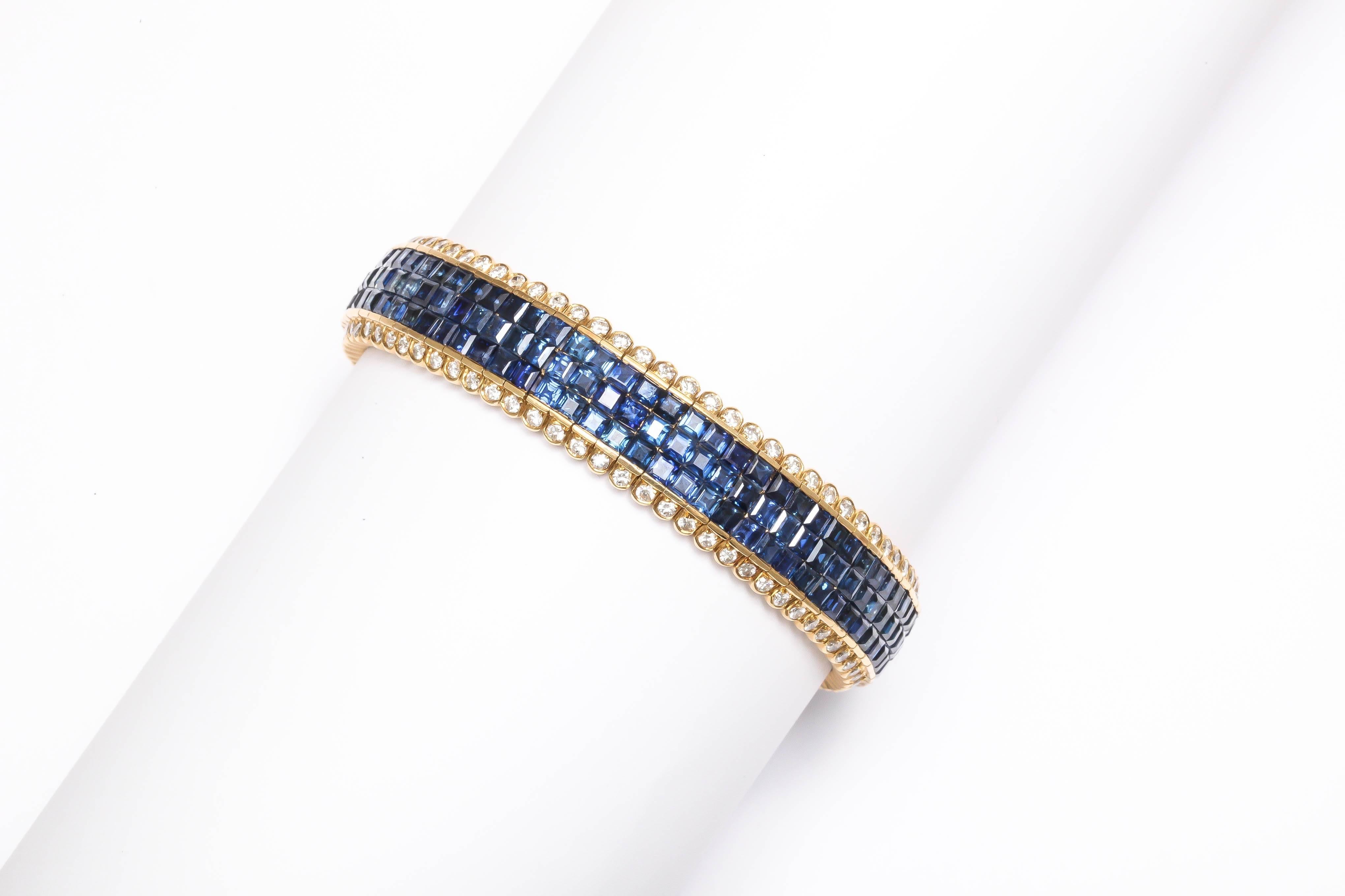Flexible Sapphire Diamond Gold Tennis Bracelet 4